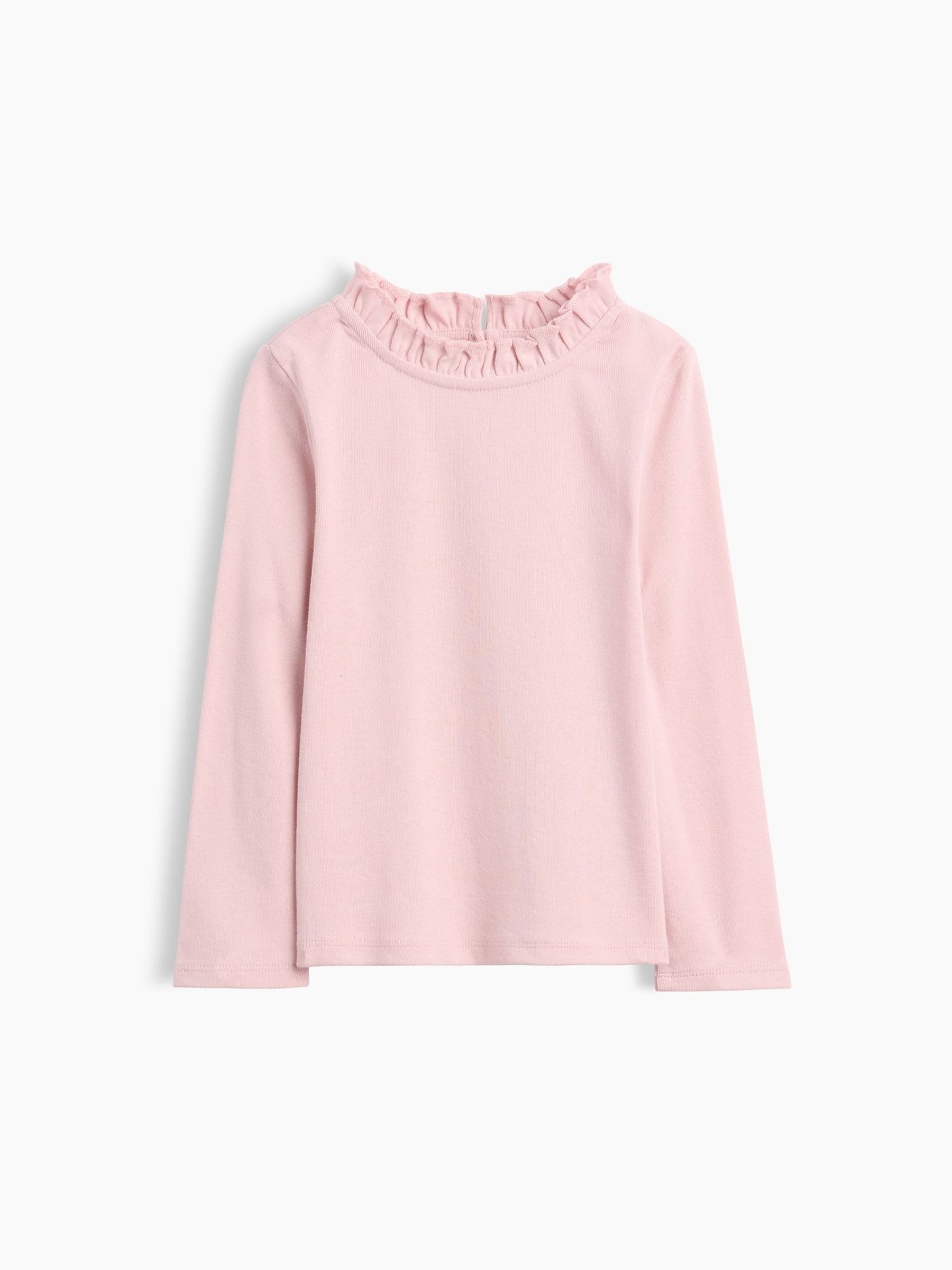 Pink - Ribbed Ruffle-neck Long Sleeve Top