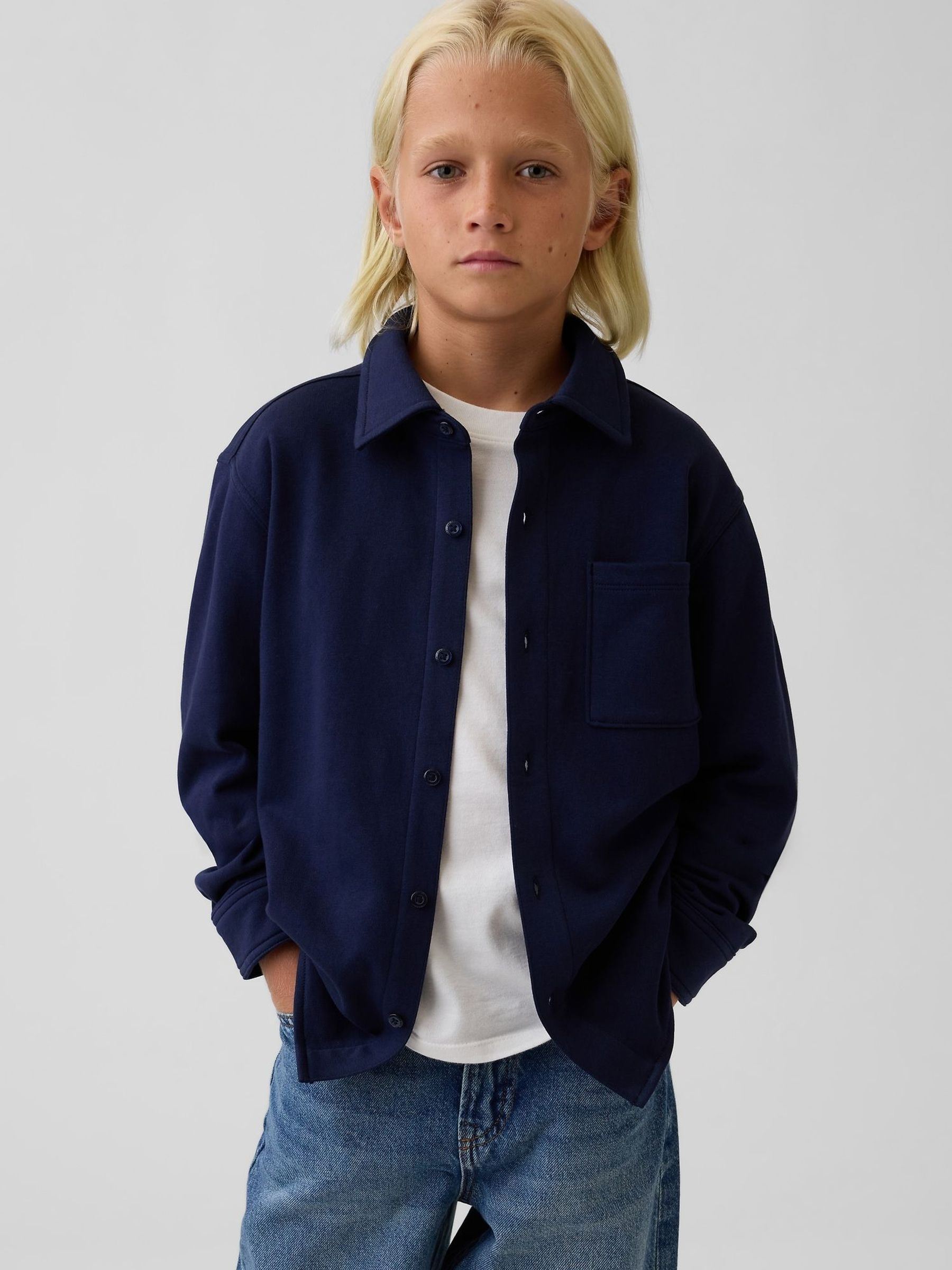 Navy - Vintage Soft French Terry Button-front Shirt