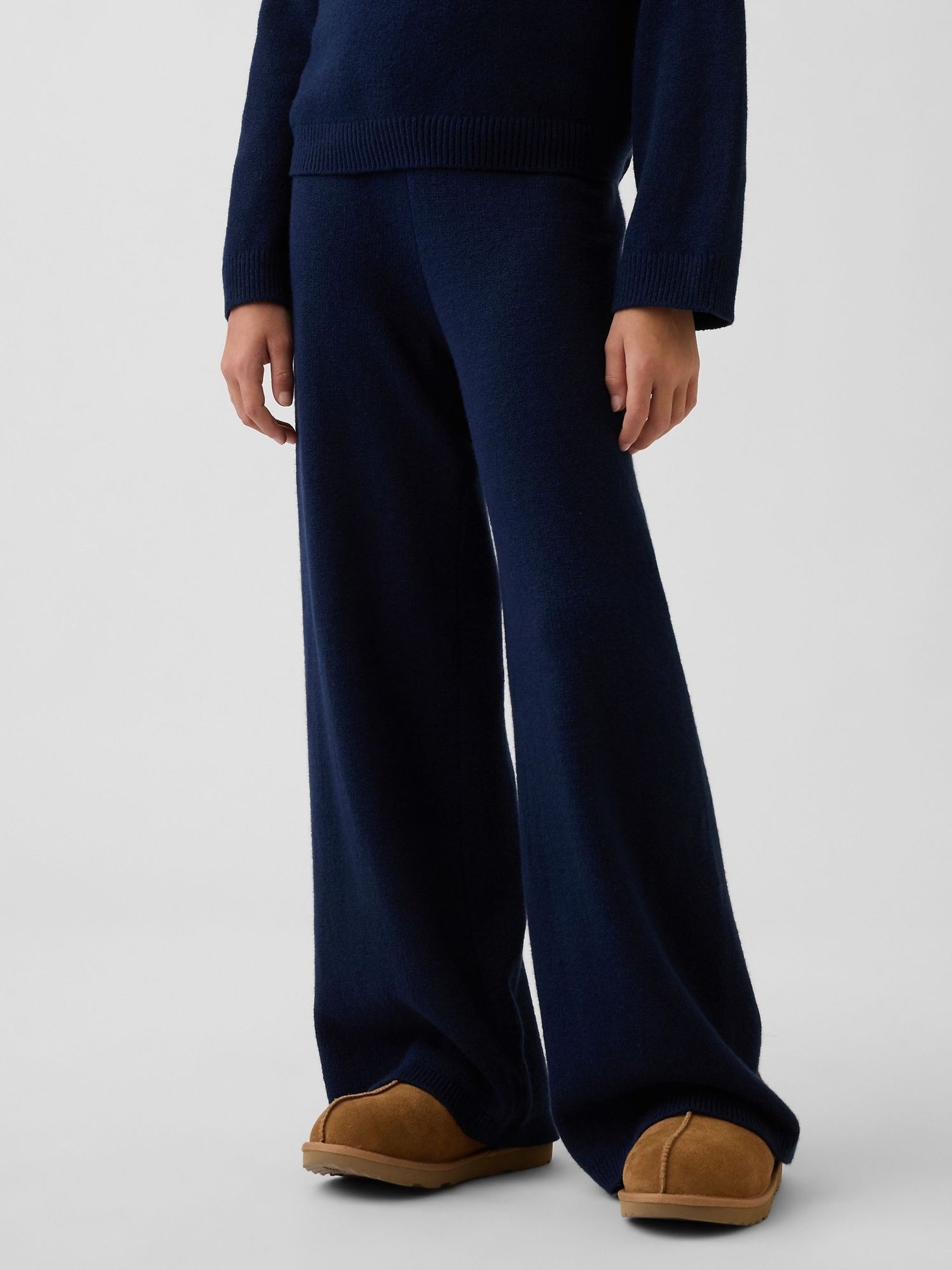 Navy - Cashsoft Wide-leg Knitted Trousers