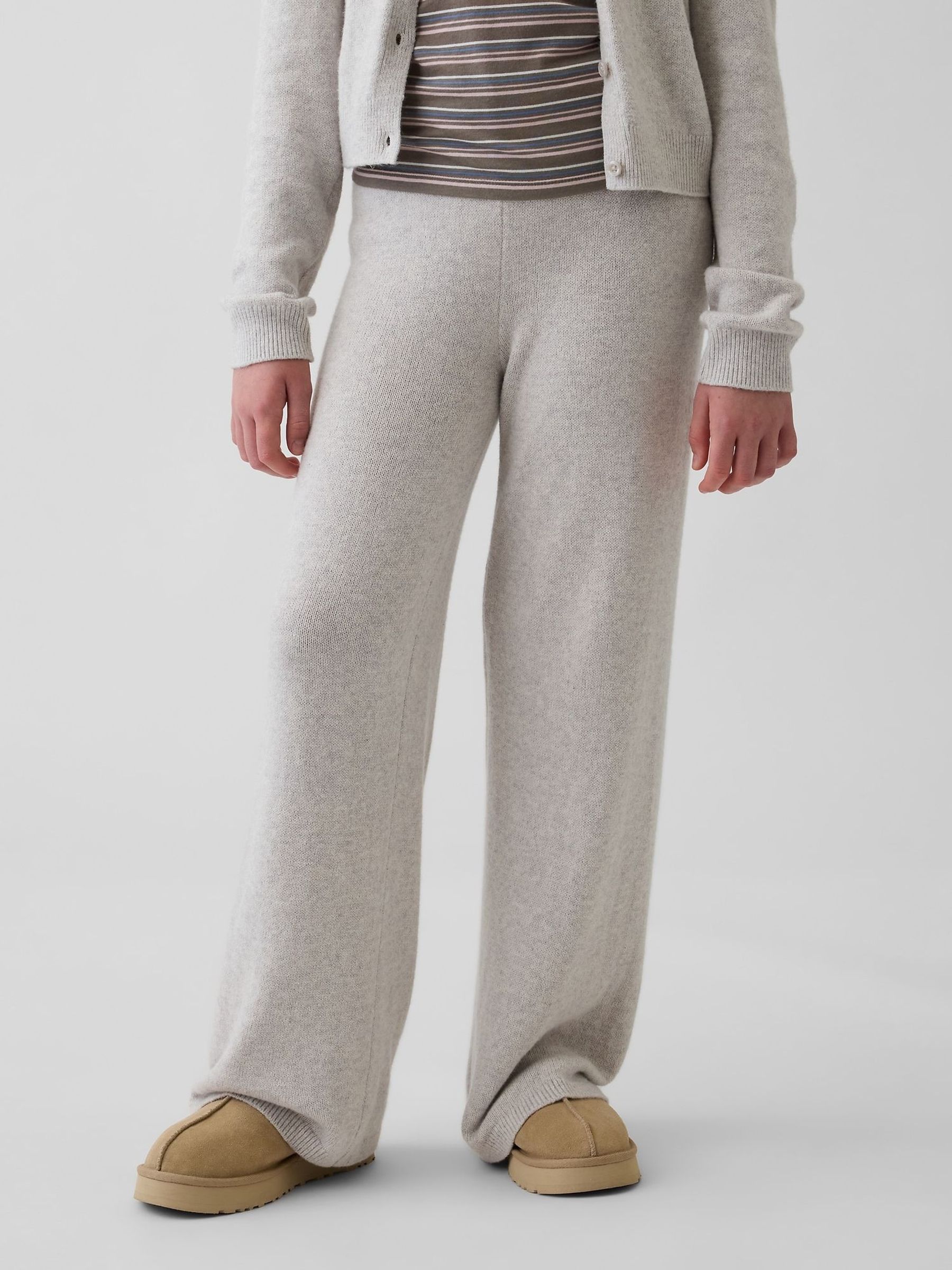 Light Grey - Cashsoft Wide-leg Knitted Trousers