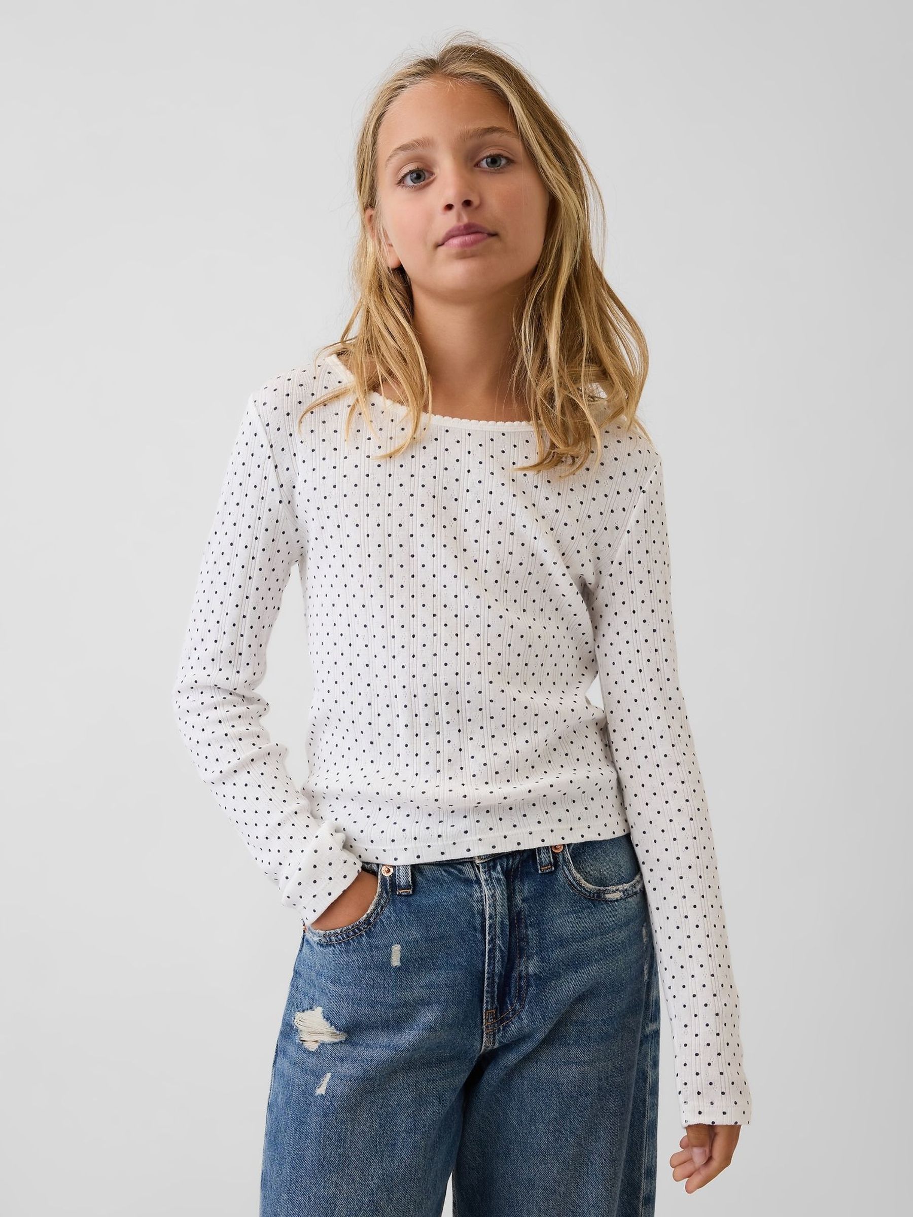 White Polka Dot - Pointelle Long Sleeve T-shirt