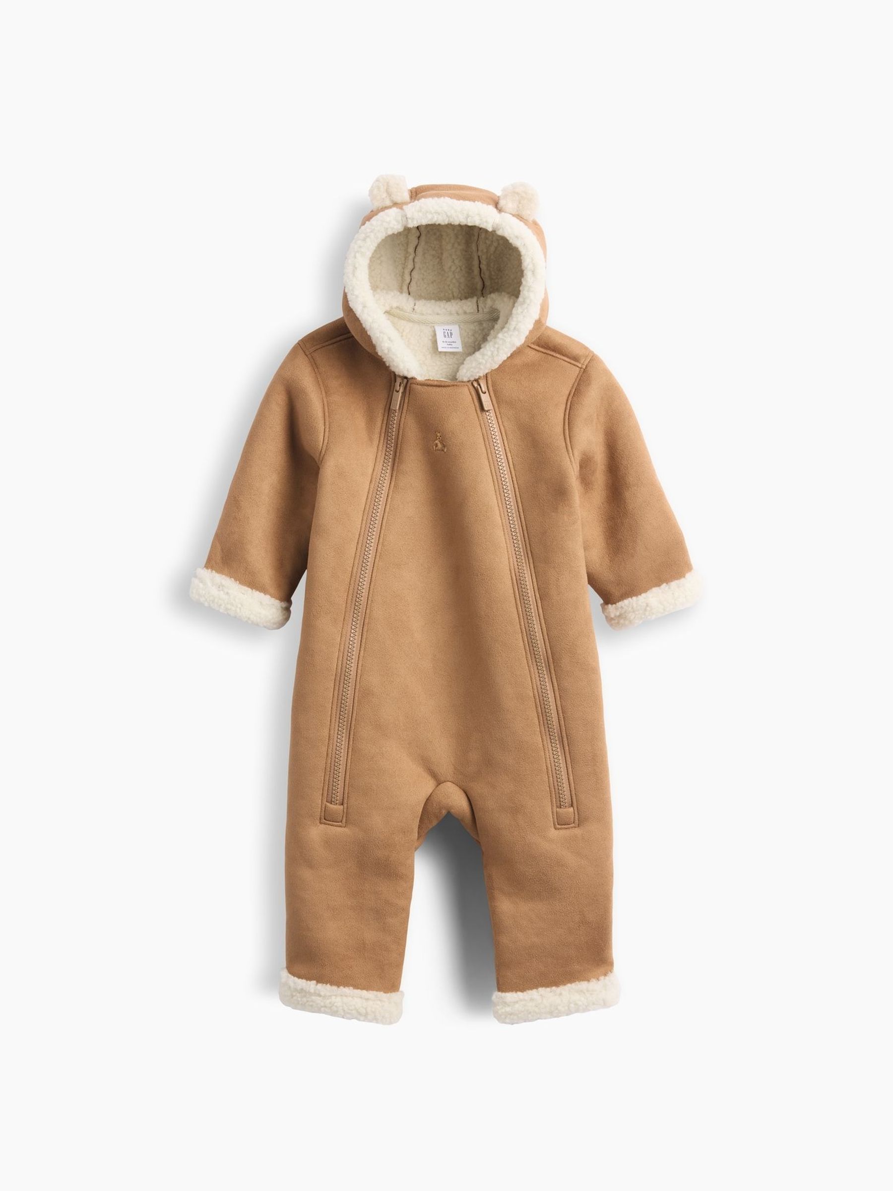 Brown Fauz Suede - Sherpa-lined Hooded One-piece