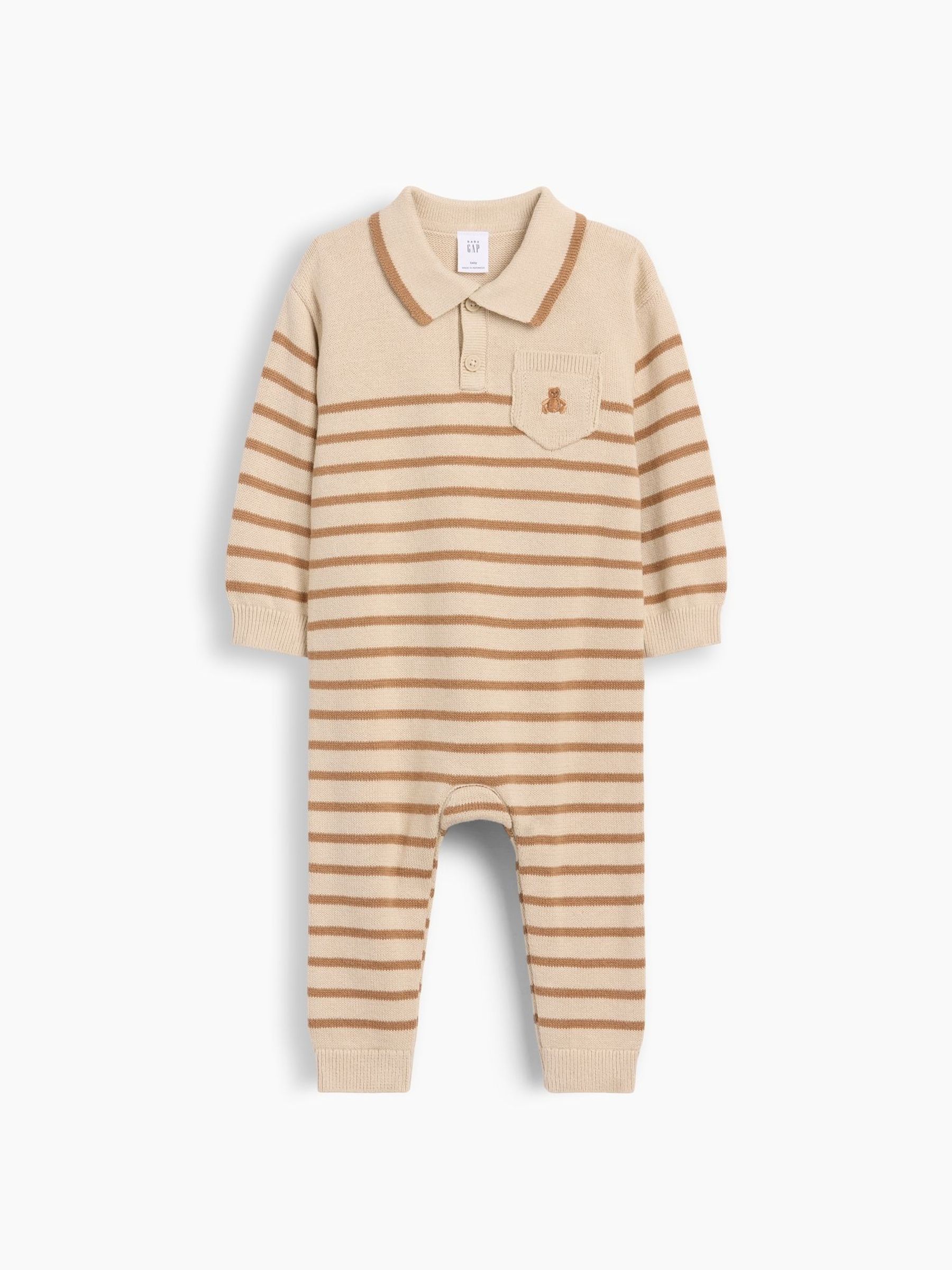 Brown Stripe - Stripe Polo Knitted One-piece