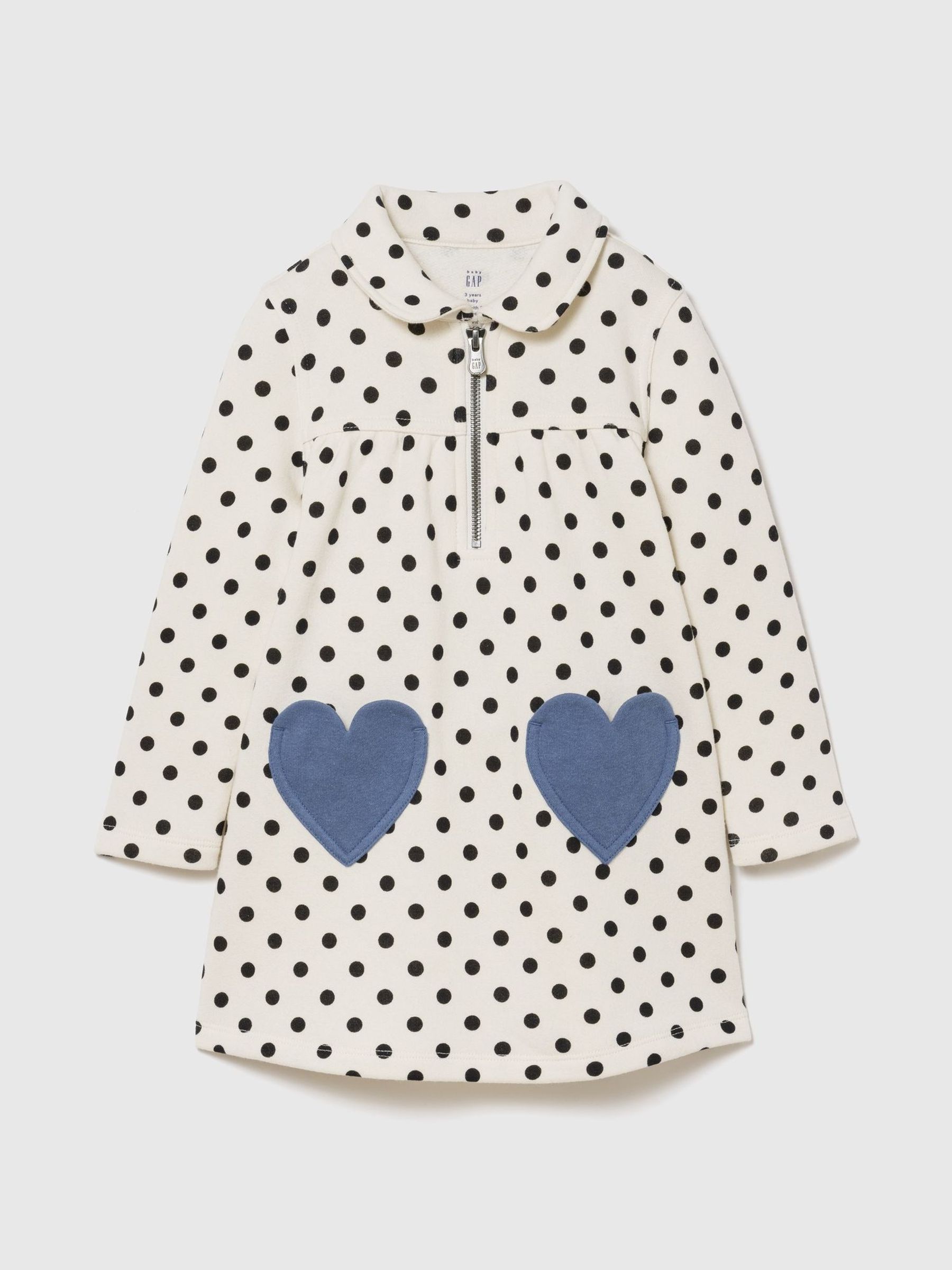White Polka Dot - Heart-pocket Sweatshirt Dress
