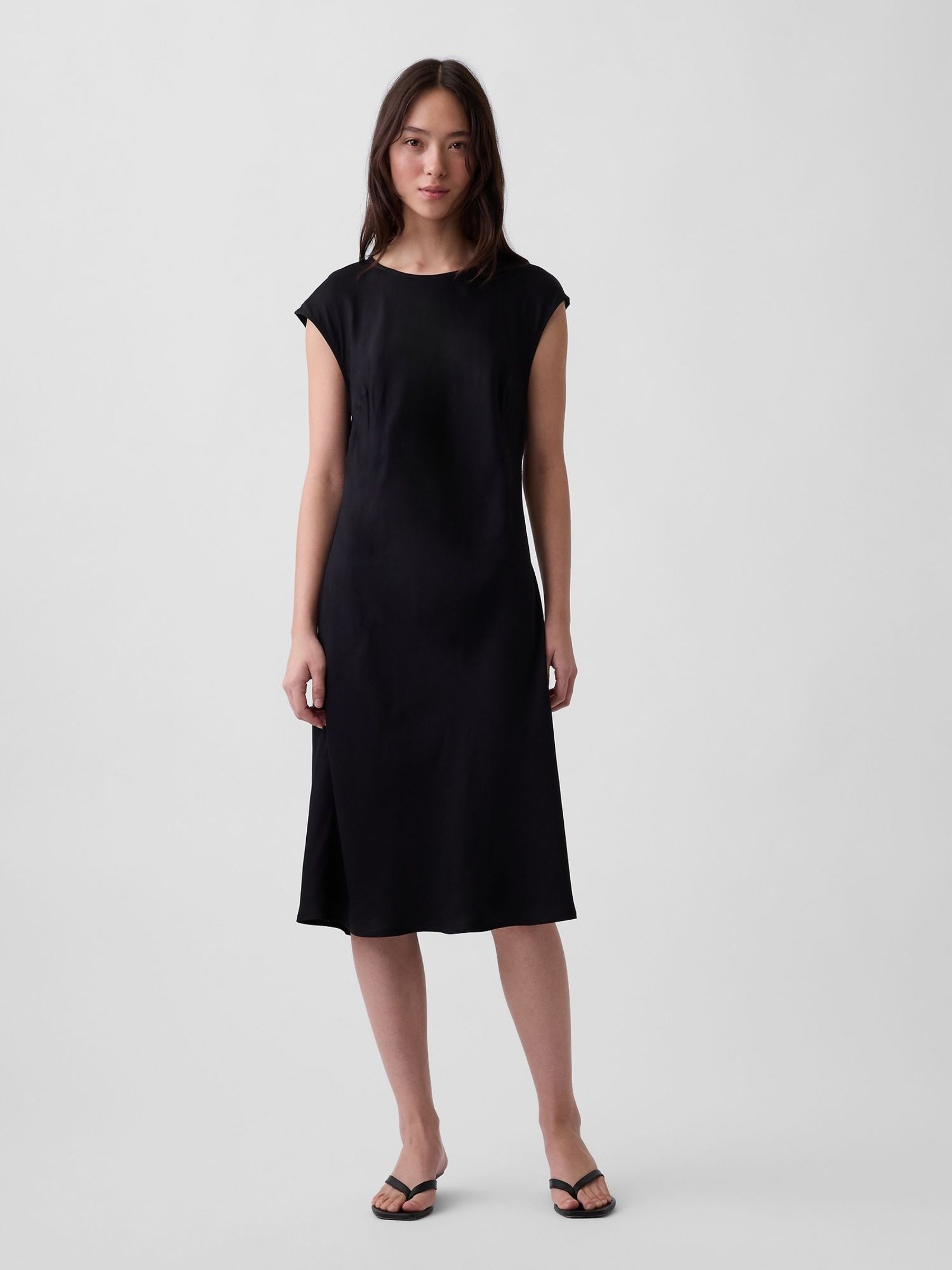 Black - Cap-sleeve Knee-length Dress