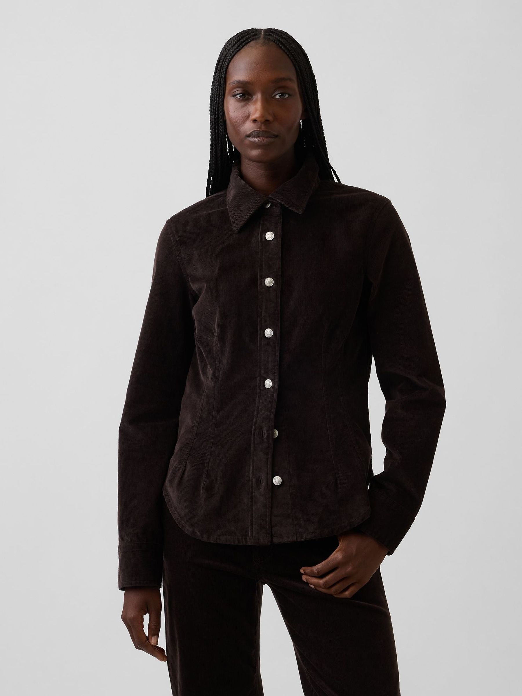 Dark Brown - Corduroy Fitted Shirt