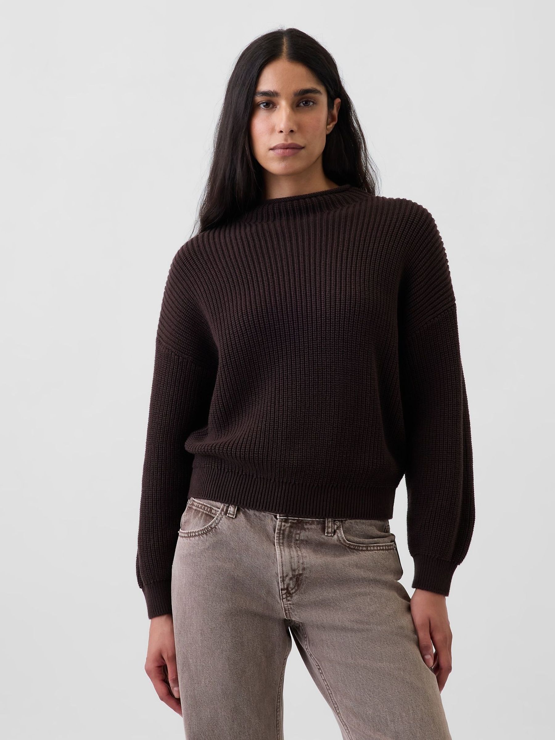 Brown - Oversized Rolled Neck Jumper