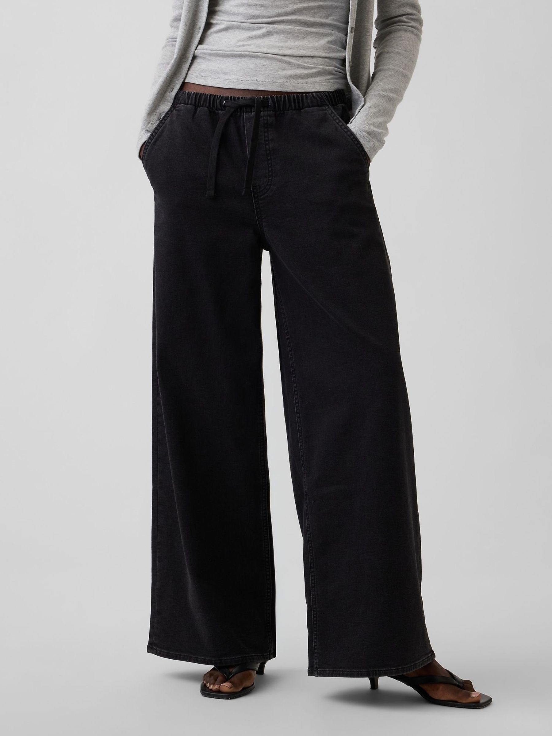 Black - Mid Rise Knit Easy Baggy Jeans