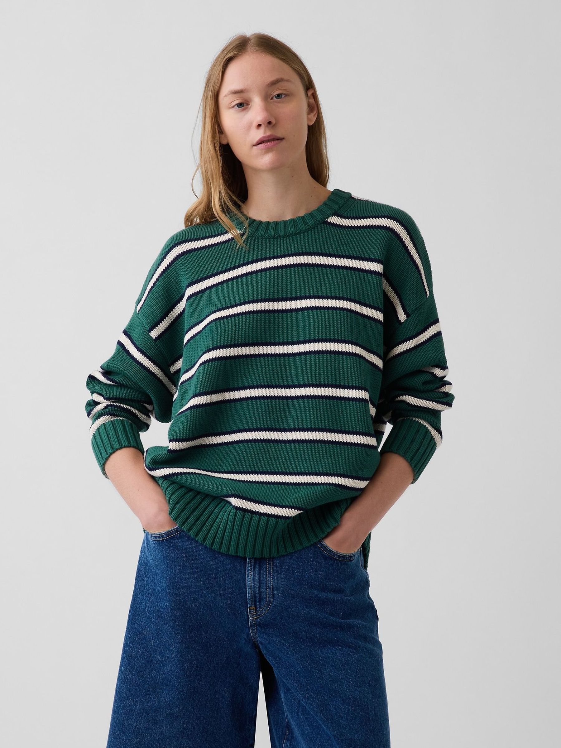 Green Stripe - Cotton Oversized Jumper