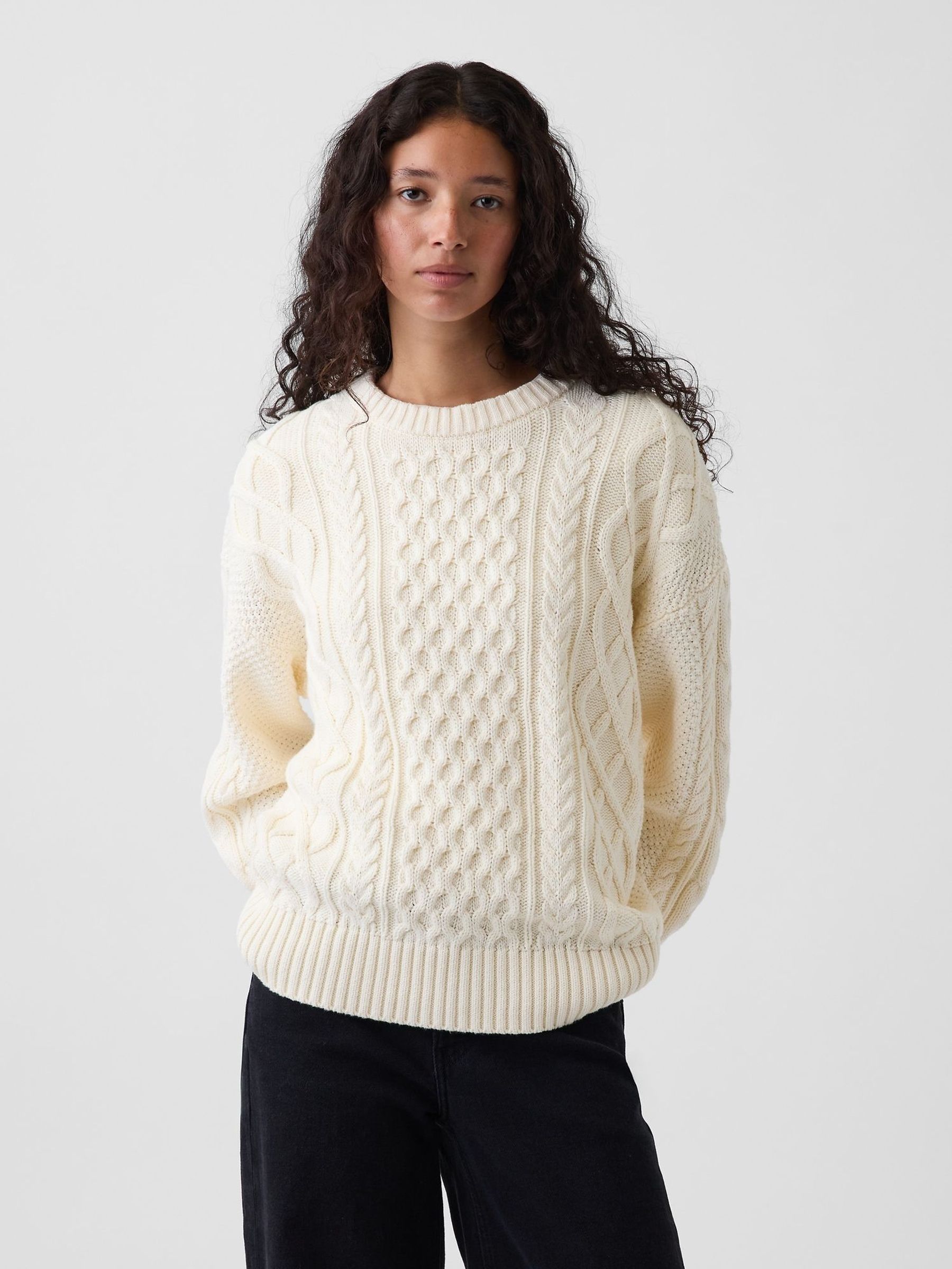 White - Cable-knit Oversized Jumper