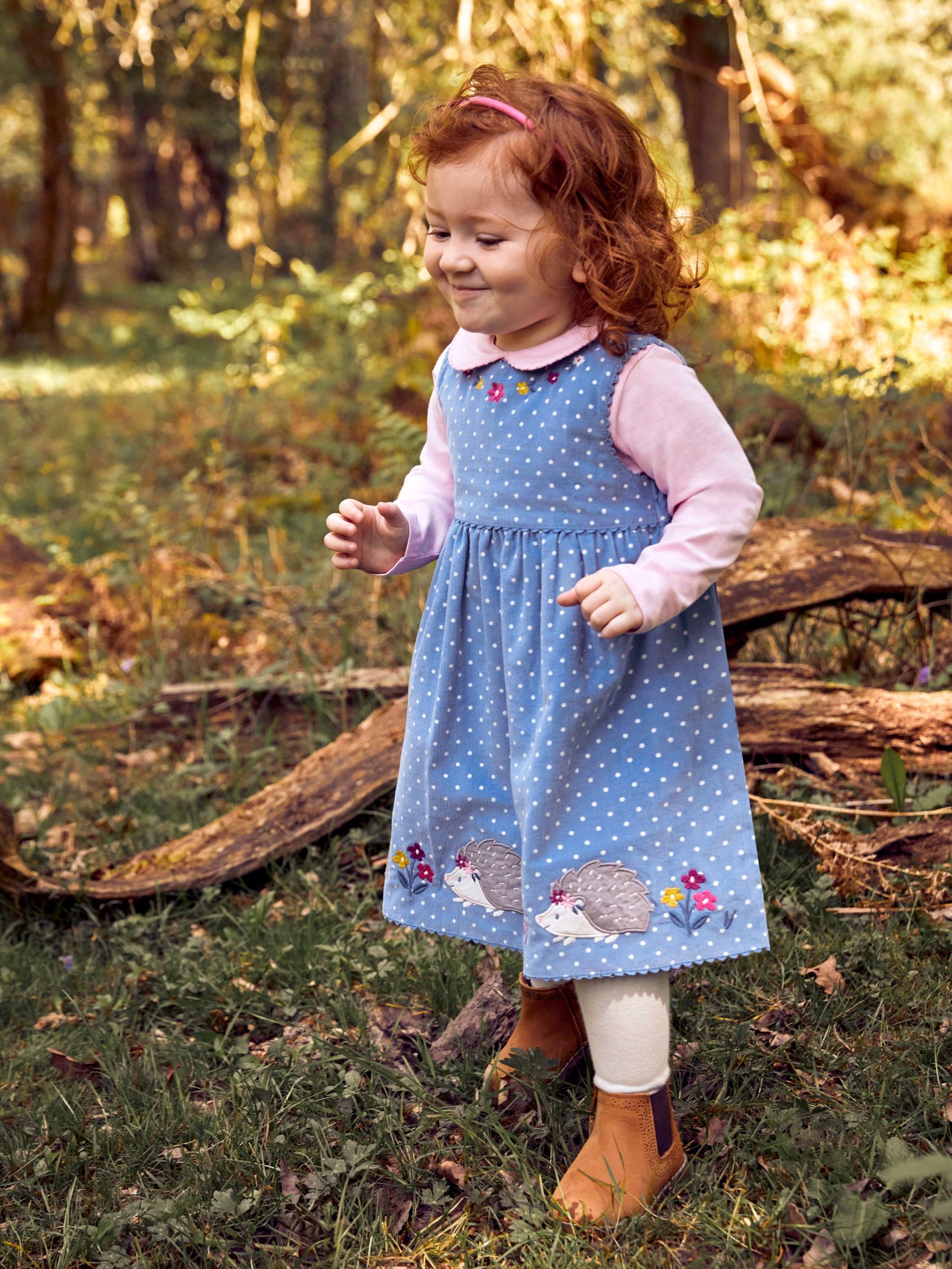 Blue Hedgehog - Girls' Appliqué Cord Dress