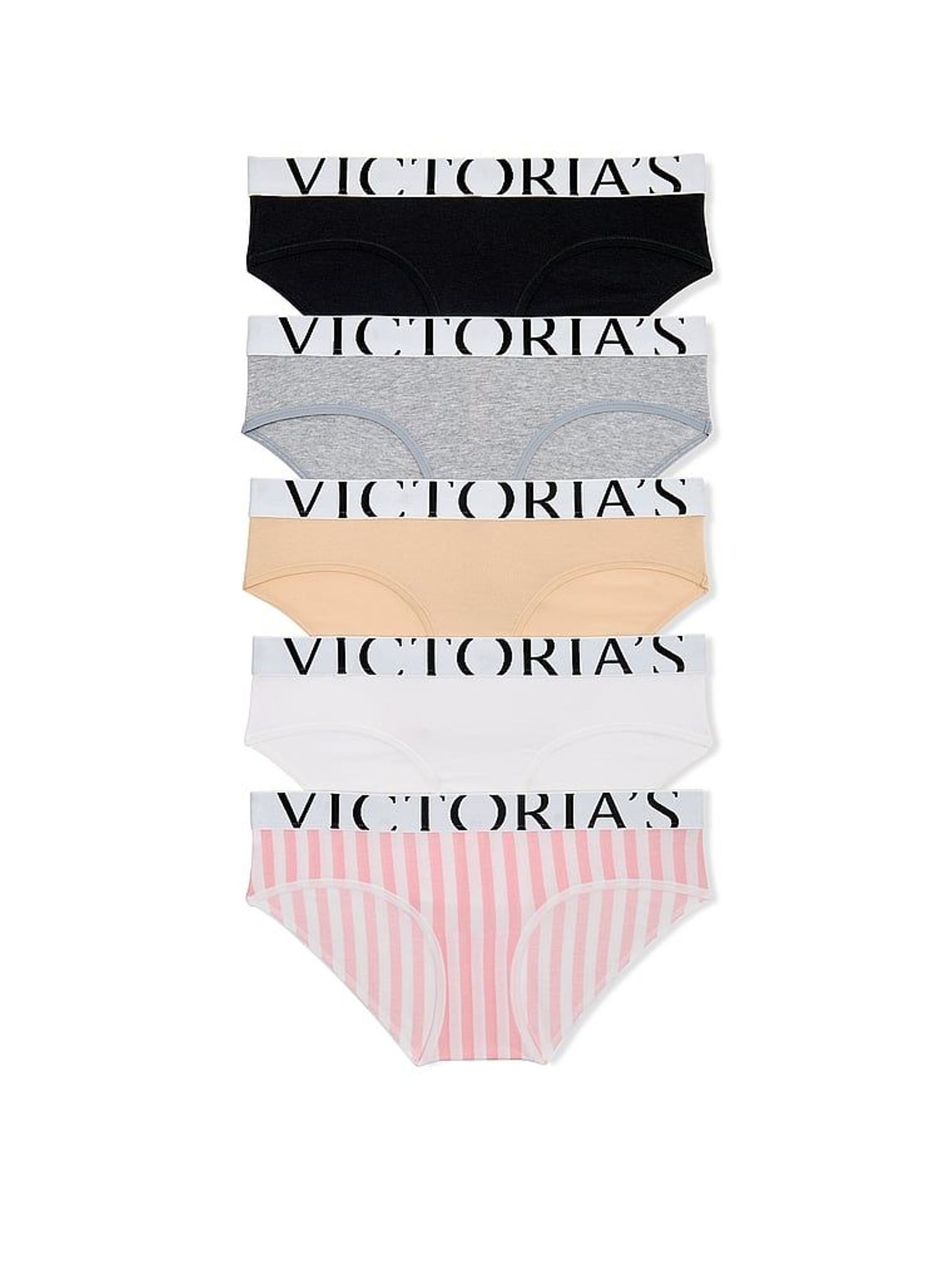Black/Grey/Nude/White/Pink - Hipster 5 Pack Exploded Logo Cotton Knickers