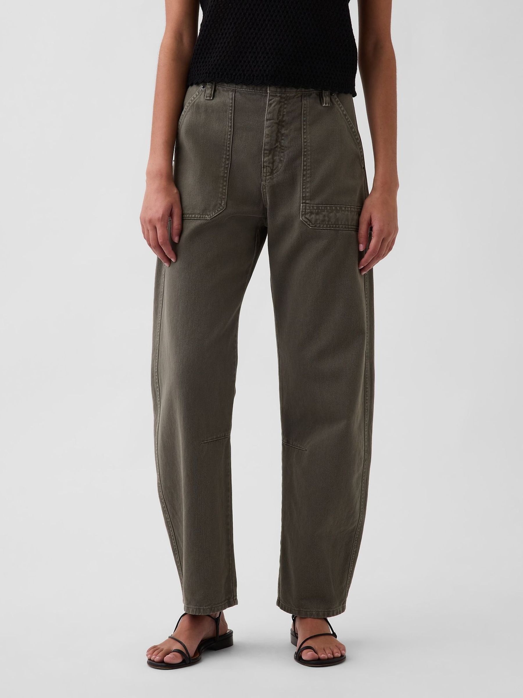 Green - Mid Rise Barrel Utility Ankle Trousers