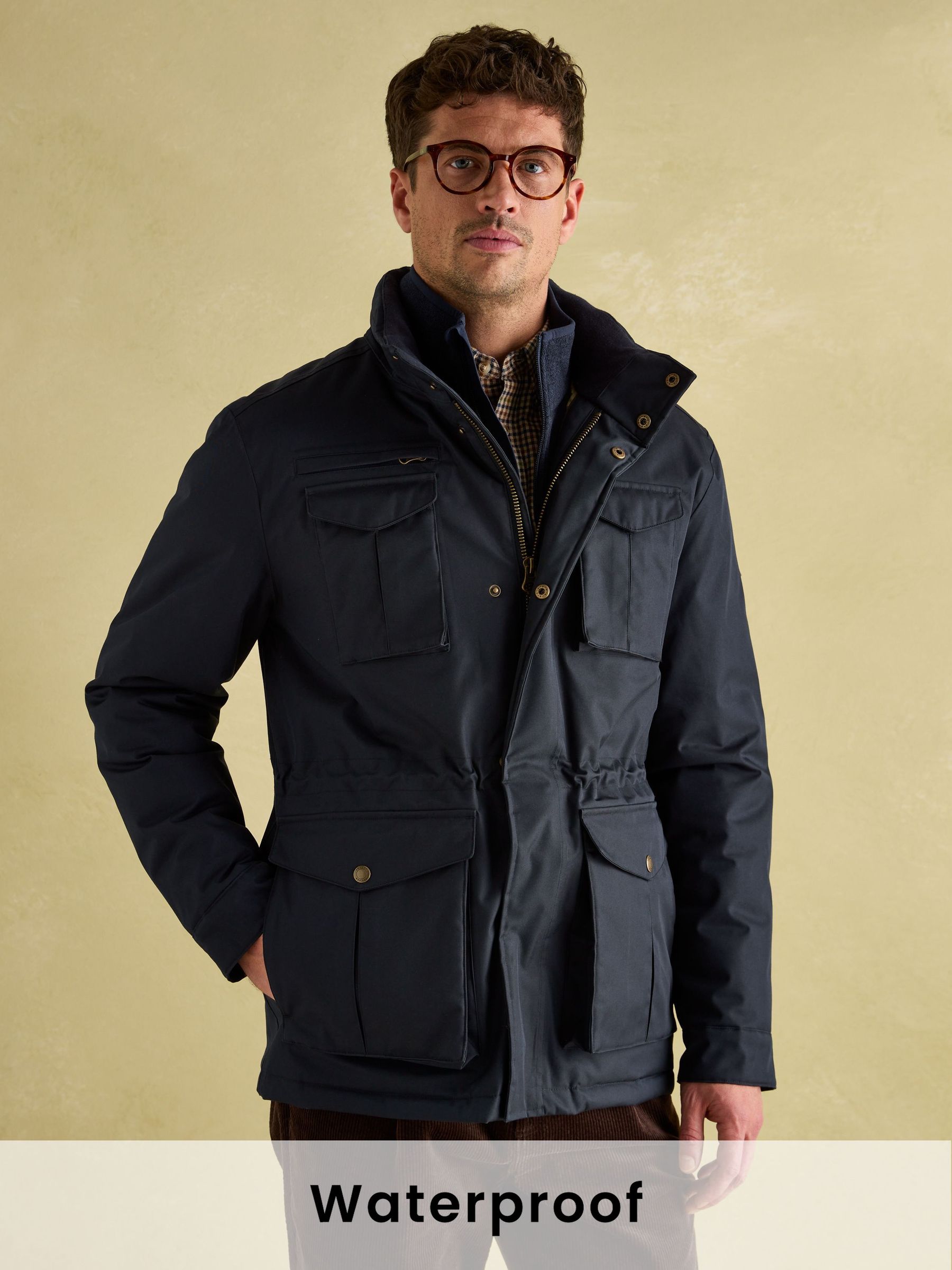 Beckett Navy Waterproof Field Coat With Packable Hood (373183) | £83