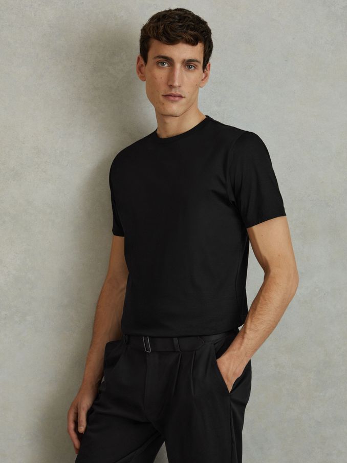Cotton Crew Neck T-Shirt in Black (375427) | £38