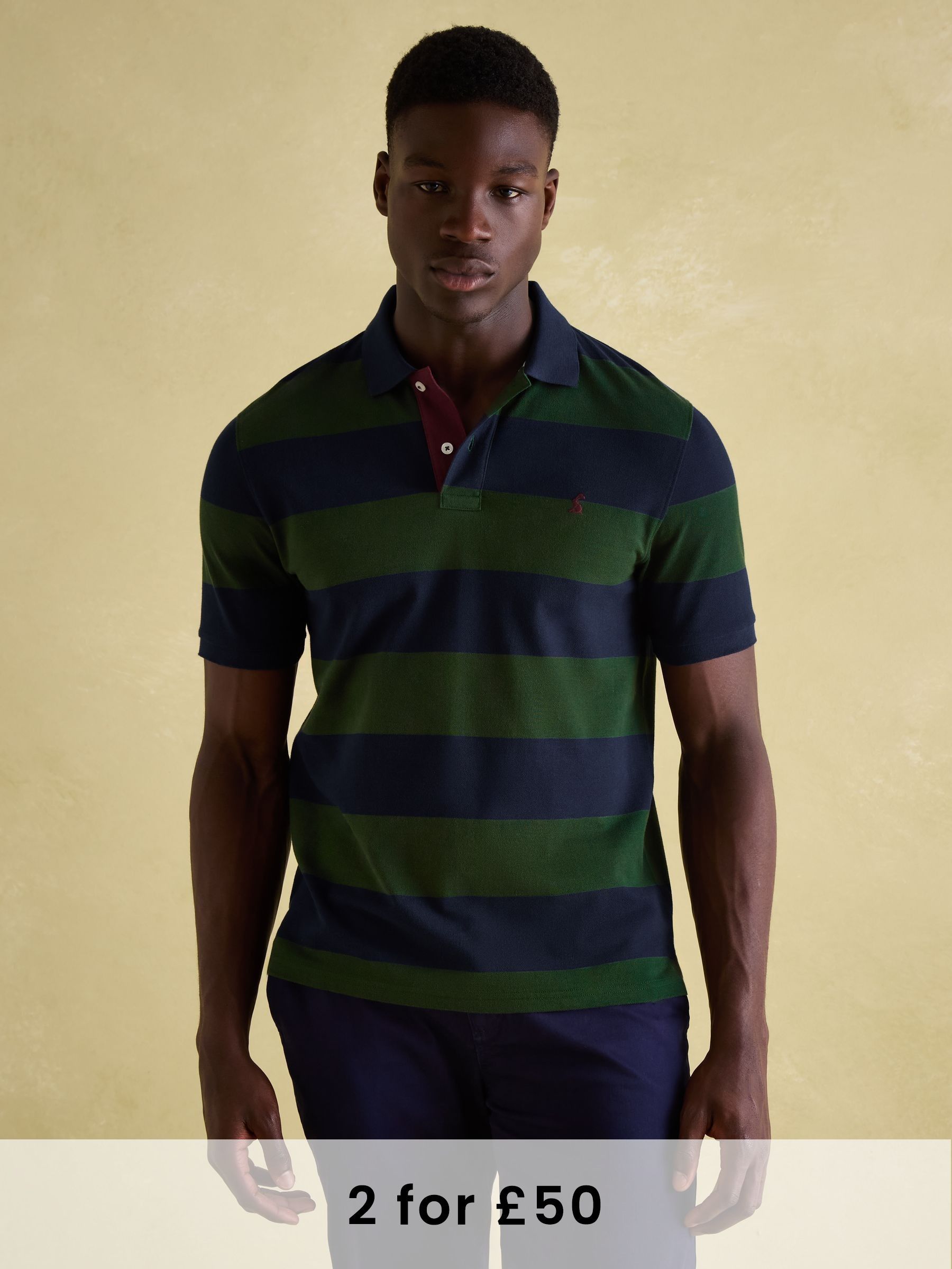Woody Green & Navy Cotton Pique Polo Shirt (375447) | £35