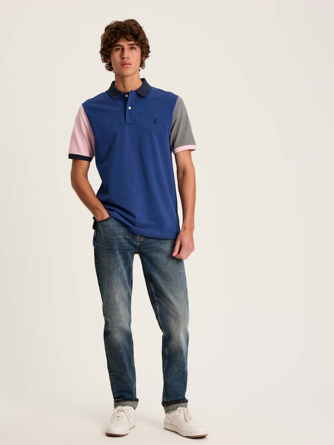 Woody Blue Colour Block Regular Fit Cotton Pique Polo Shirt (378473) | £23