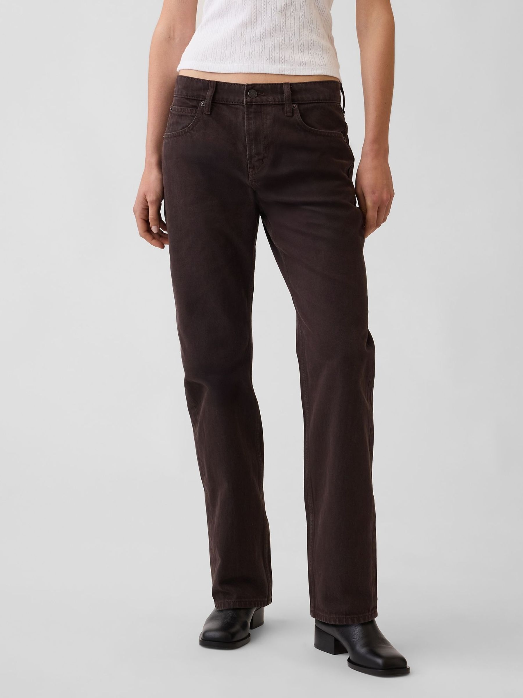 Brown - Mid Rise Straight Taper Jeans