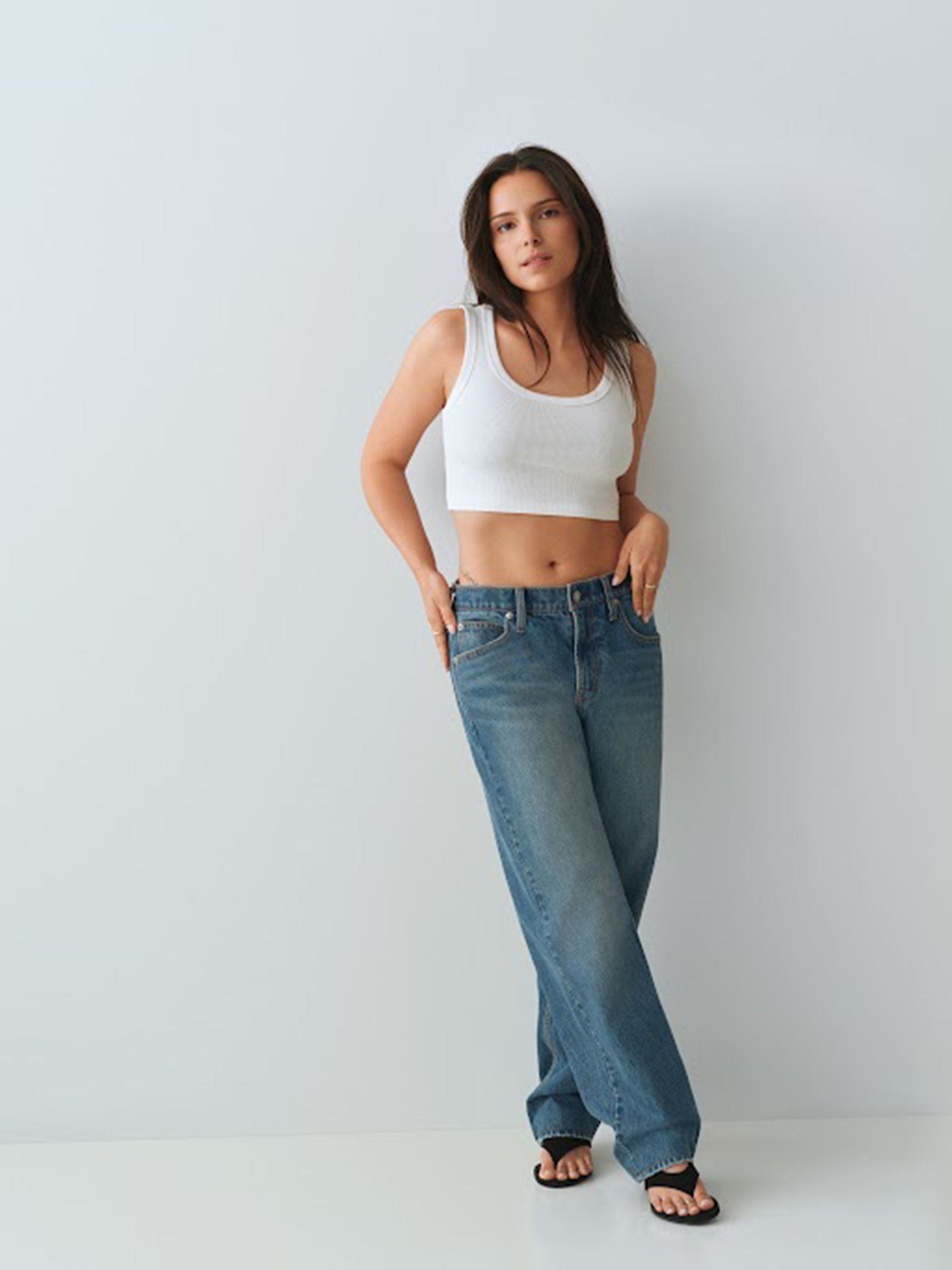 Mid Indigo Blue - Mid Rise Straight Taper Jeans