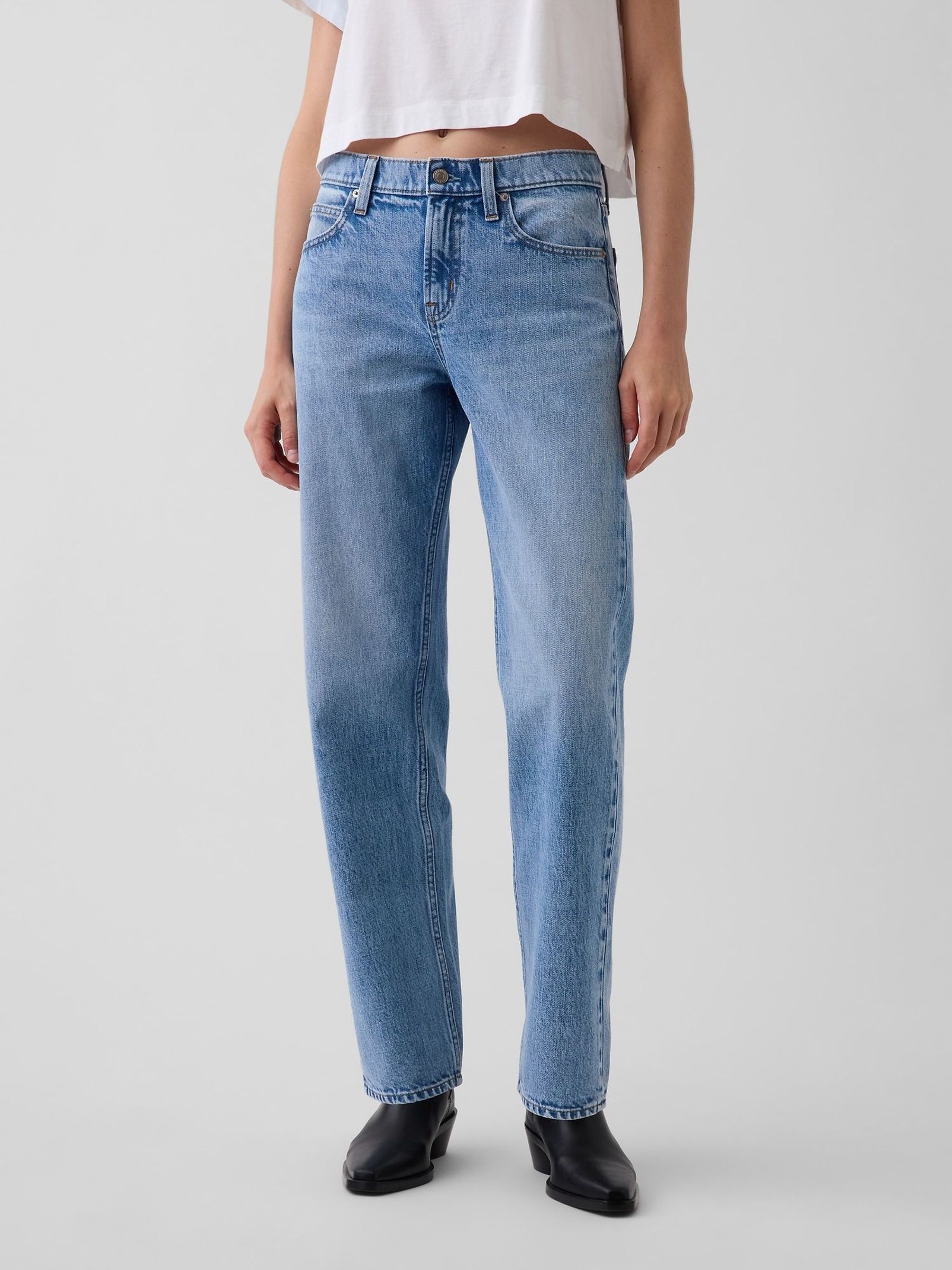 Light Wash Blue - Rise Straight Taper Jeans