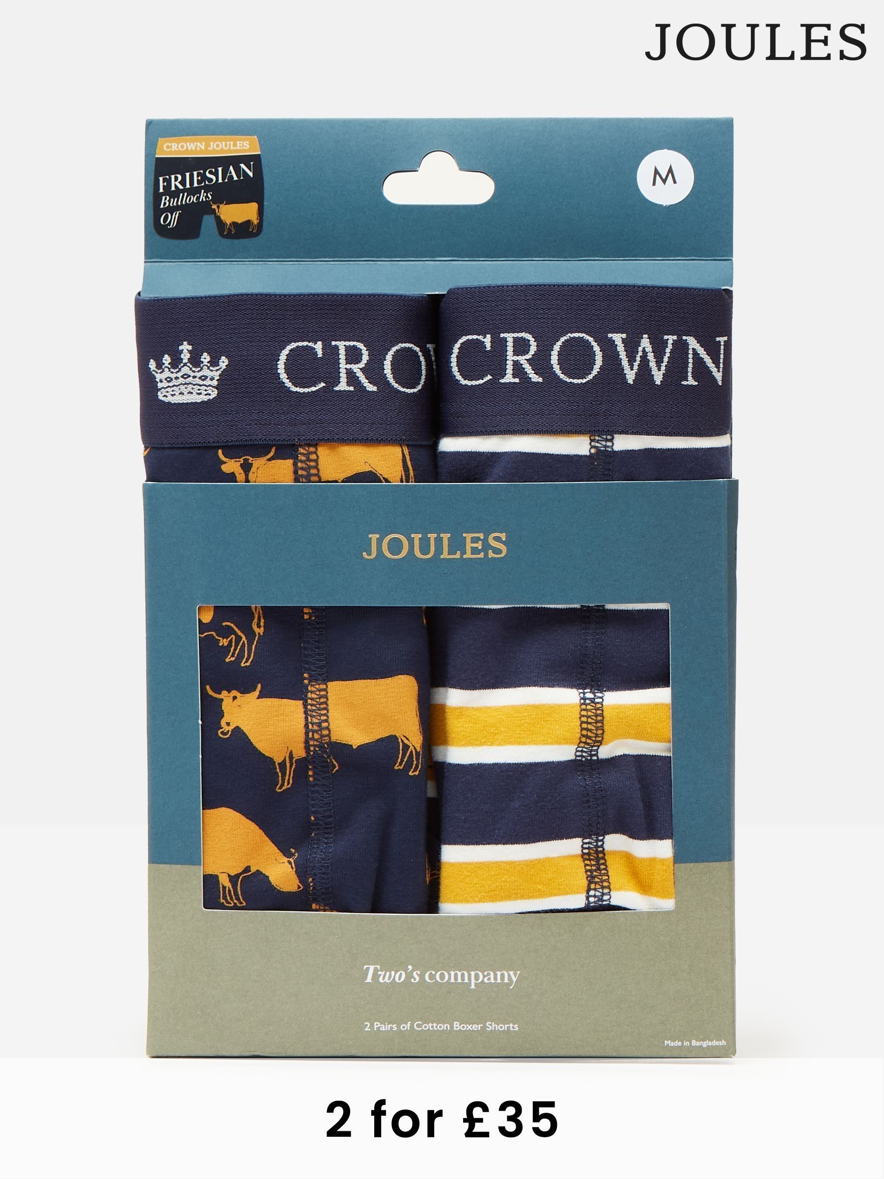 Crown Joules Navy/Yellow Pack of Two Cotton Boxers (382852) | £20