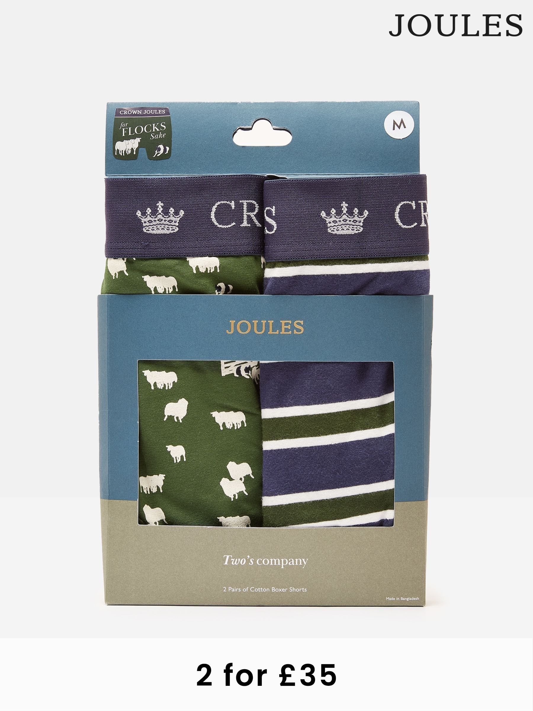 Crown Joules Green/Navy Pack of Two Cotton Boxers (382867) | £20