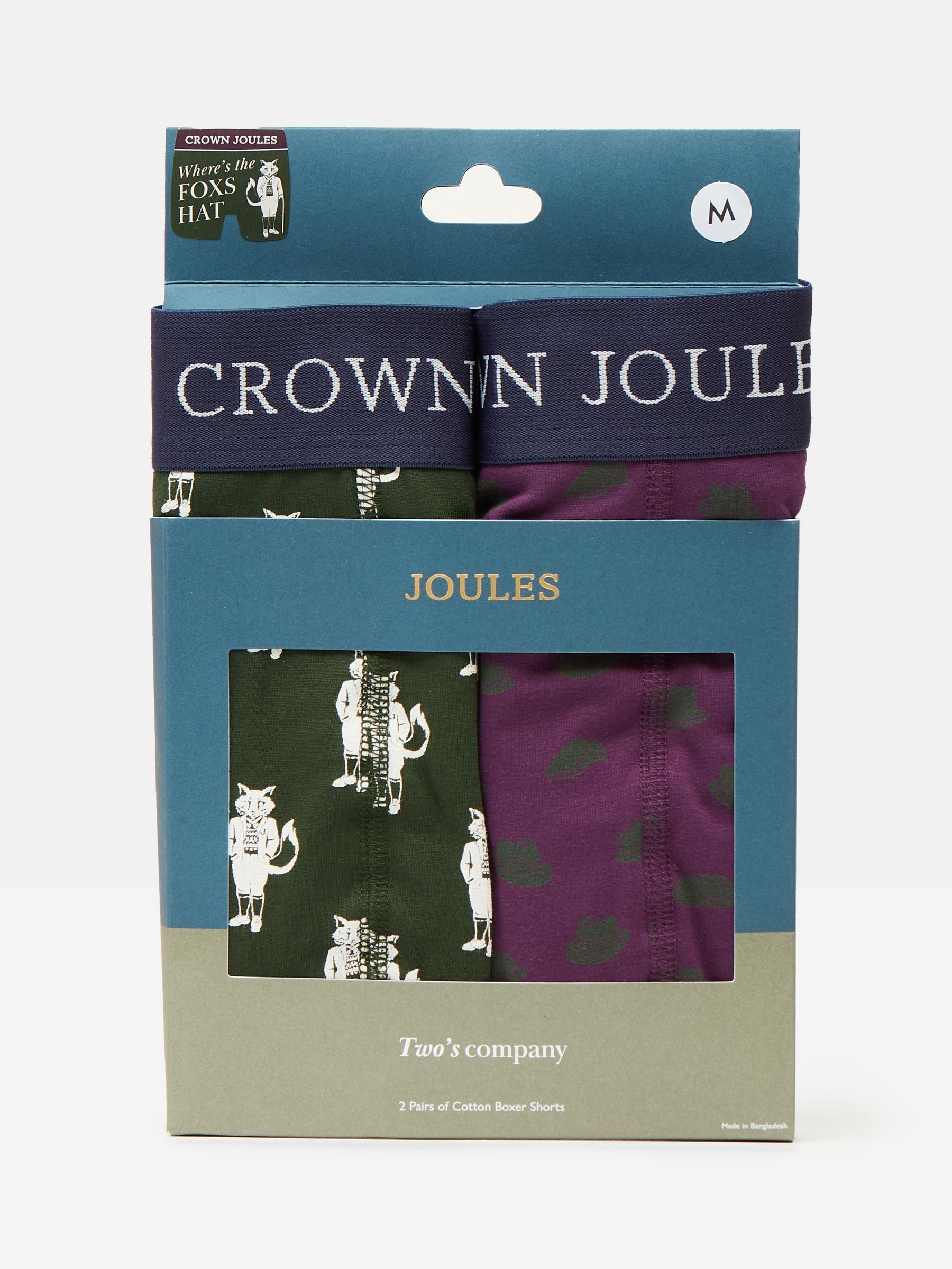 Crown Joules Purple/Green Pack of Two Cotton Boxers (383038) | £20