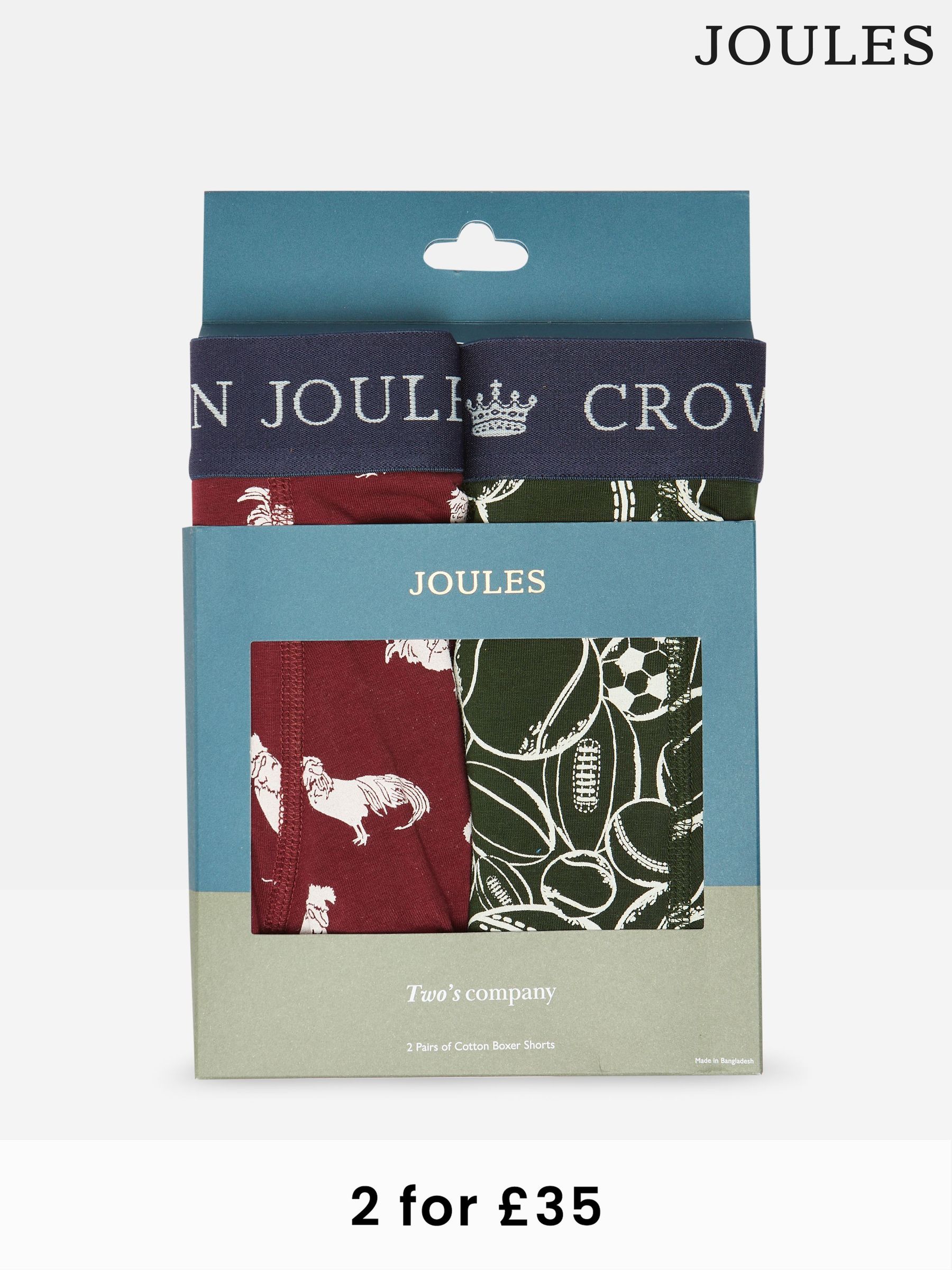 Crown Joules Red/Green Pack of Two Cotton Boxers (383136) | £20