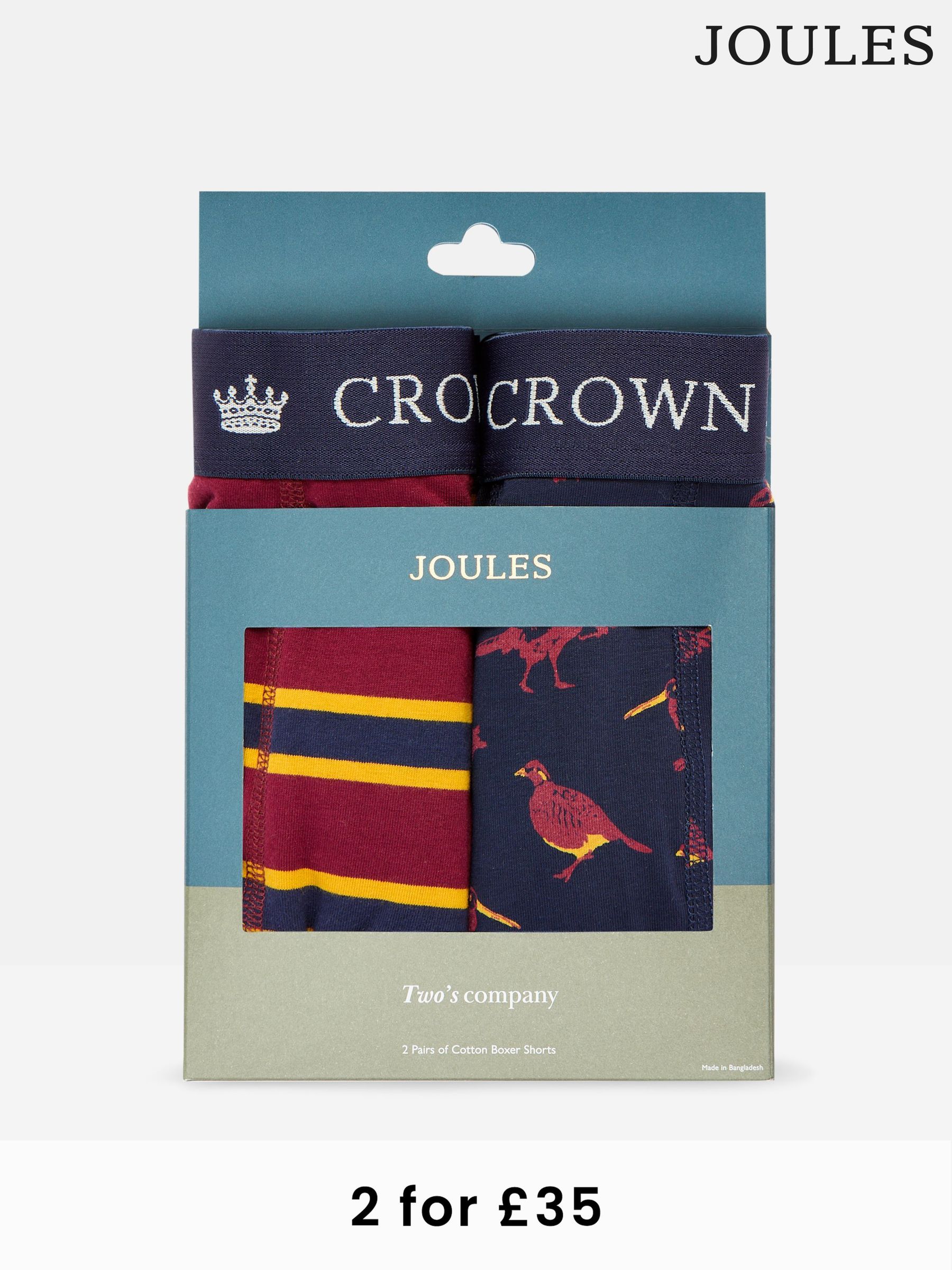 Crown Joules Navy/Red Pack of Two Cotton Boxers (383168) | £20