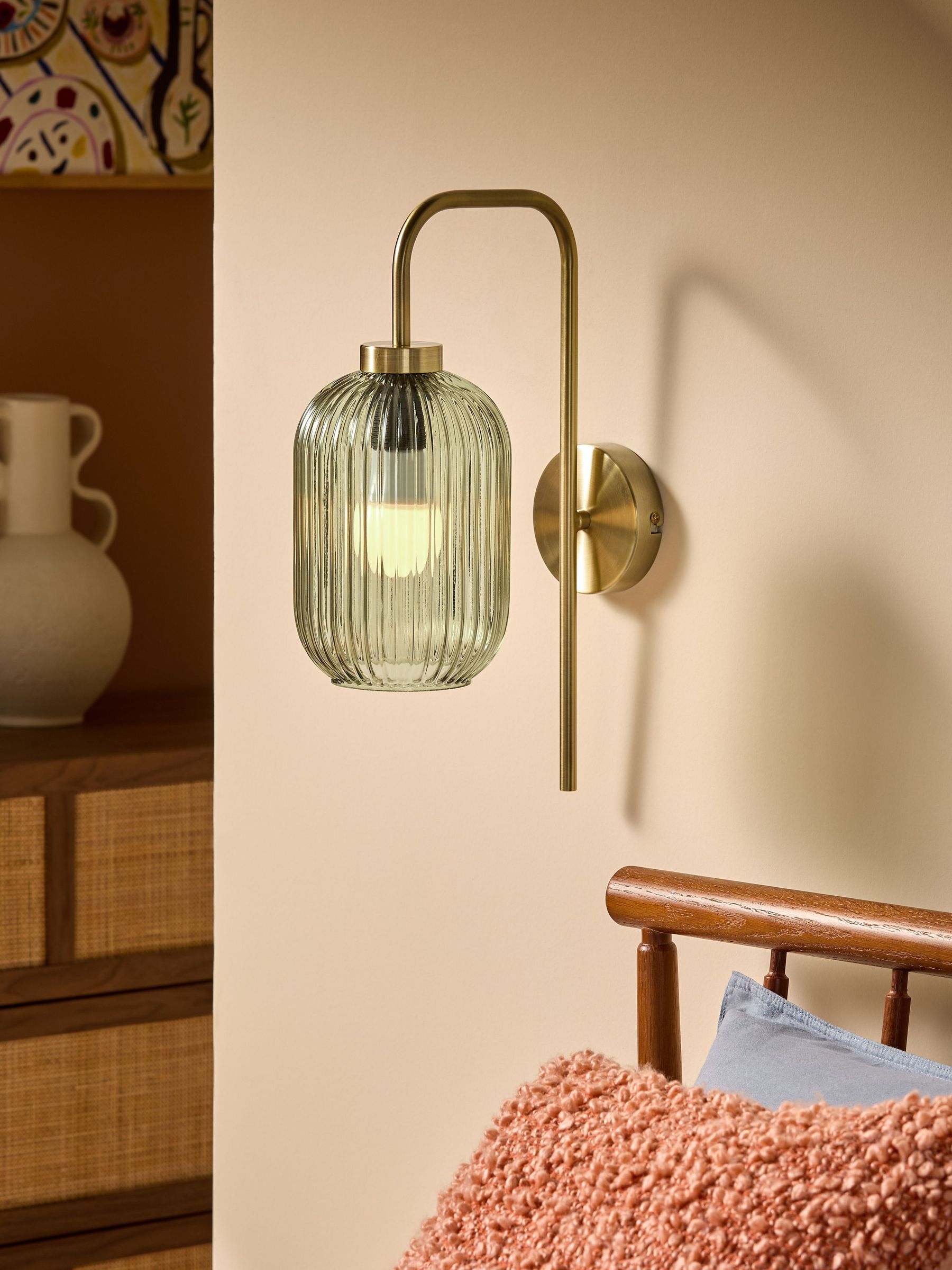Briz Antique Brass Wall Lamp in Green (405707) | £79