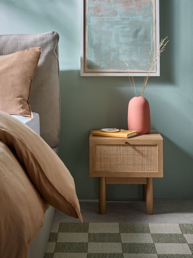 Pavia Rattan Bedside Table in Oak Effect (407779) | £199