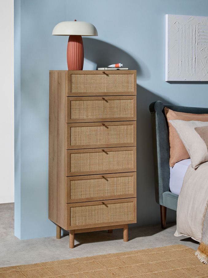 Pavia Rattan 6 Drawer Chest of Drawers in Oak Effect 1 (407818) | £399