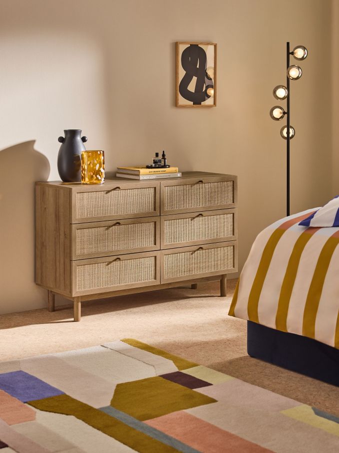 Pavia Rattan 6 Drawer Wide Chest of Drawers in Oak Effect 2 (407838) | £499