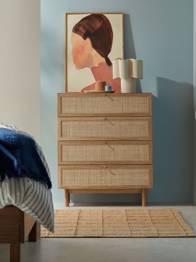 Pavia Rattan 4 Drawer Chest of Drawers in Oak Effect (407895) | £379