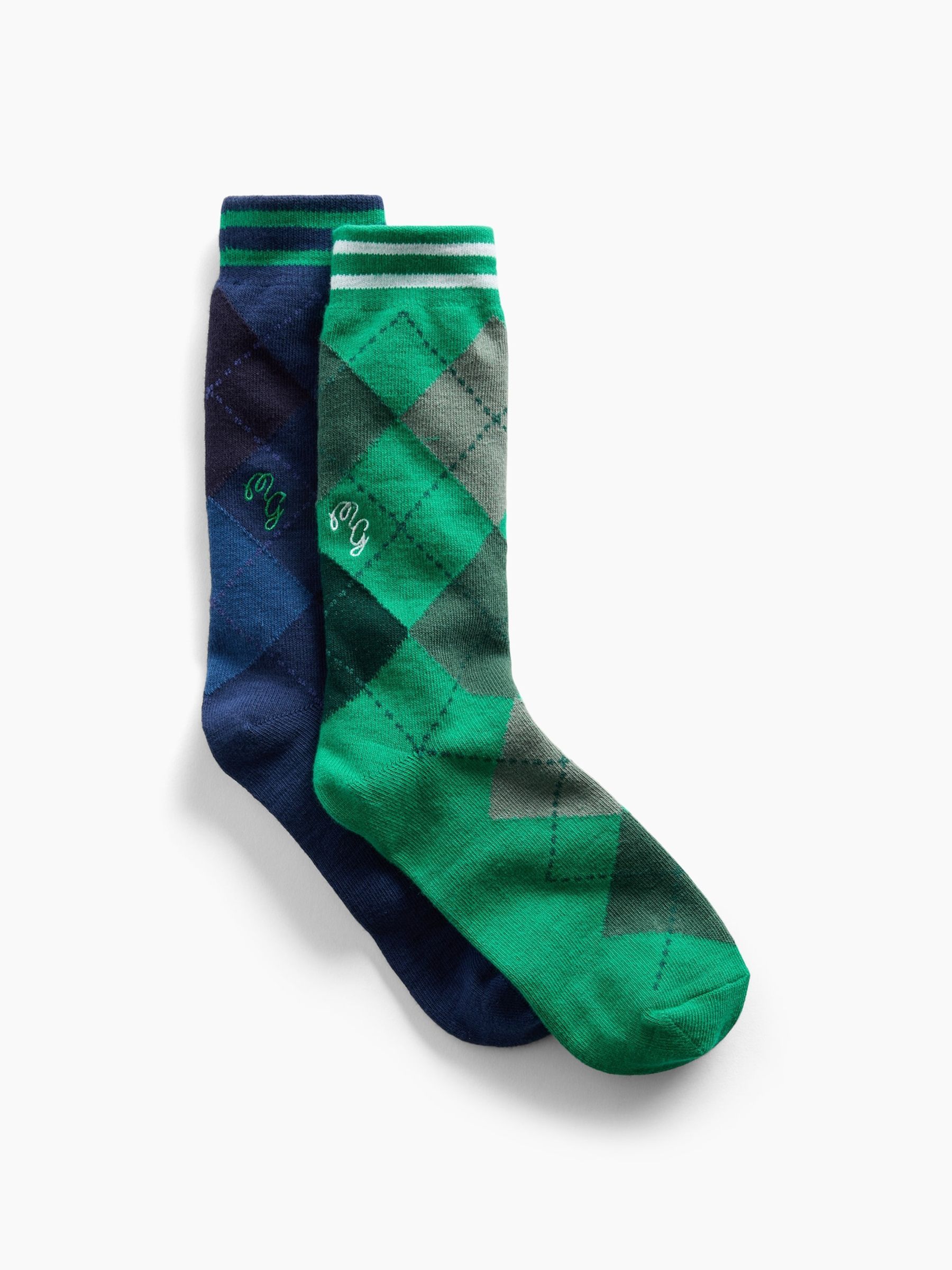 Gap x Malbon Green/Navy - Regular Argyle Crew Socks (2-pack)