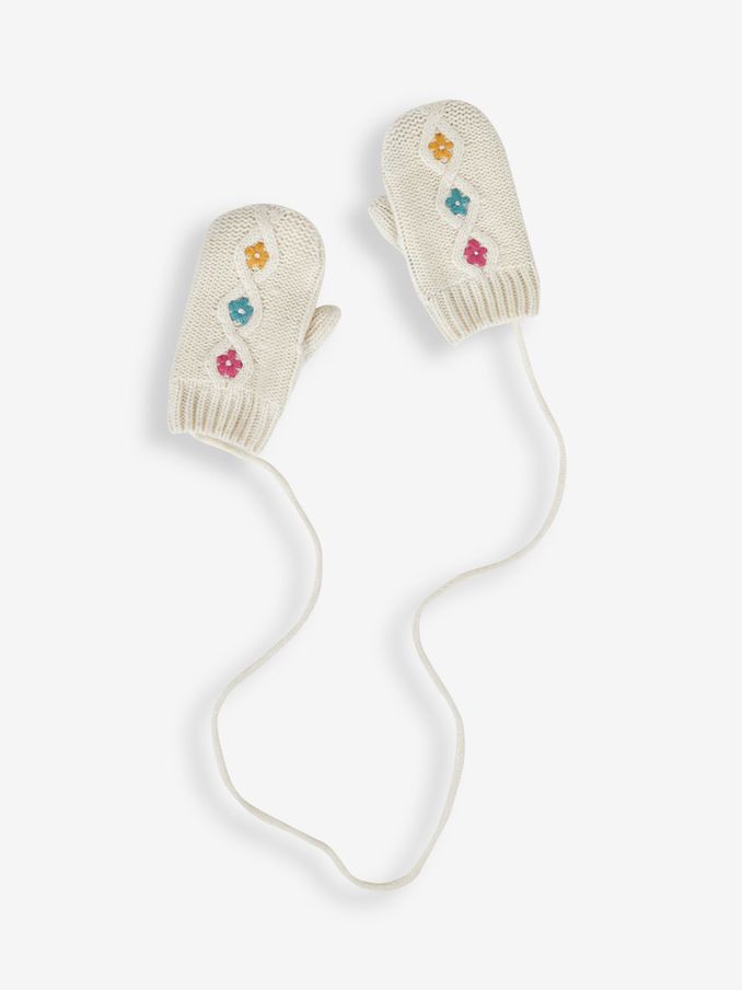Cream Floral Embroidered Cable Mittens (410805) | £7