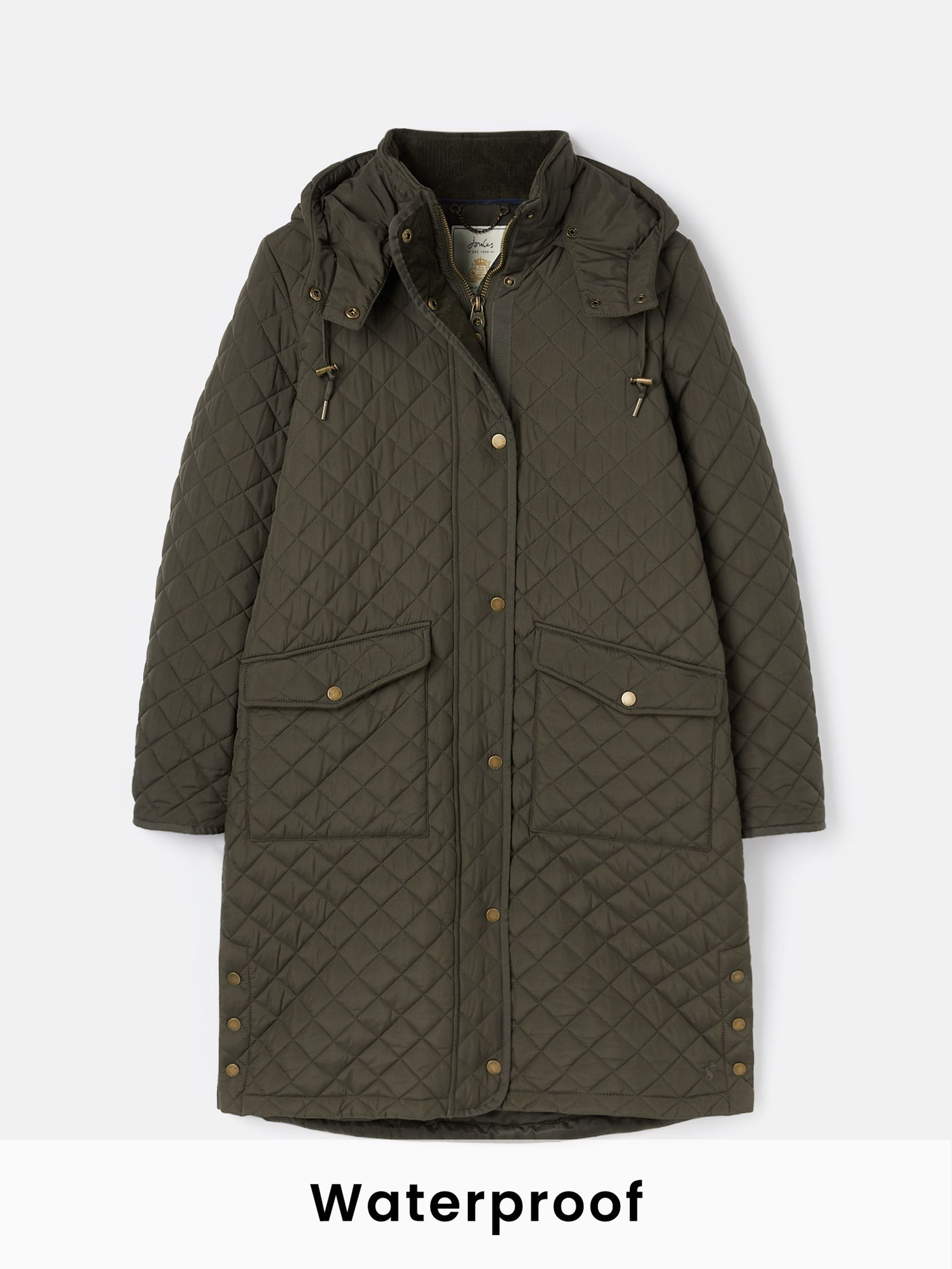 Chatsworth Green Showerproof Long Diamond Quilted Coat With Hood (411362) | £74
