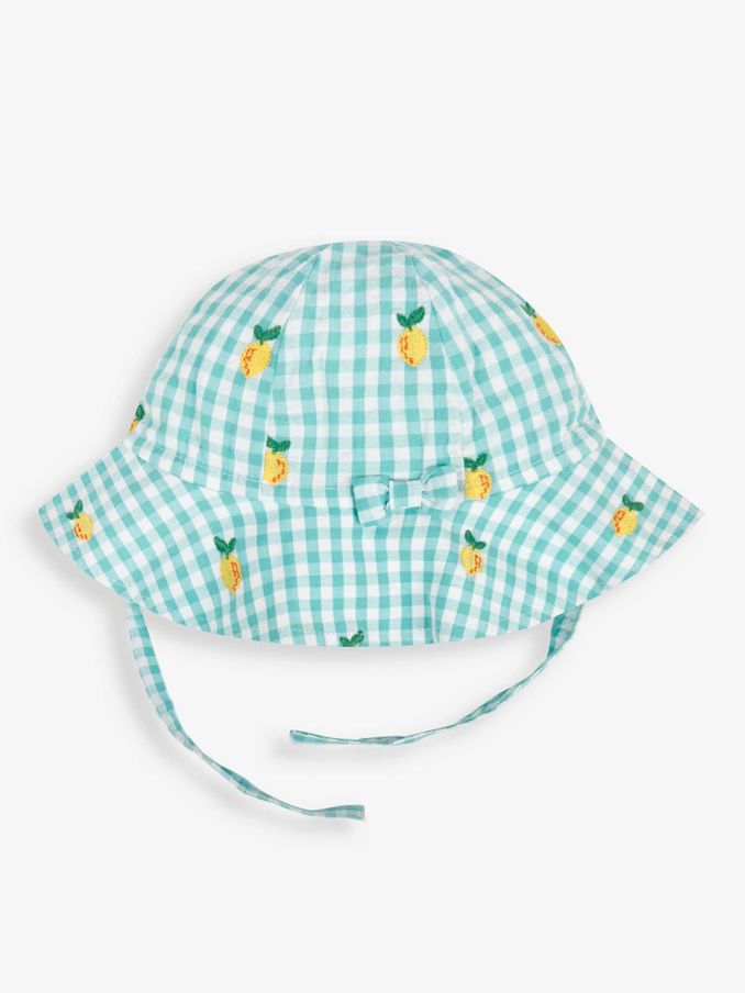Duck Egg - Embroidered Gingham Floppy Sun Hat