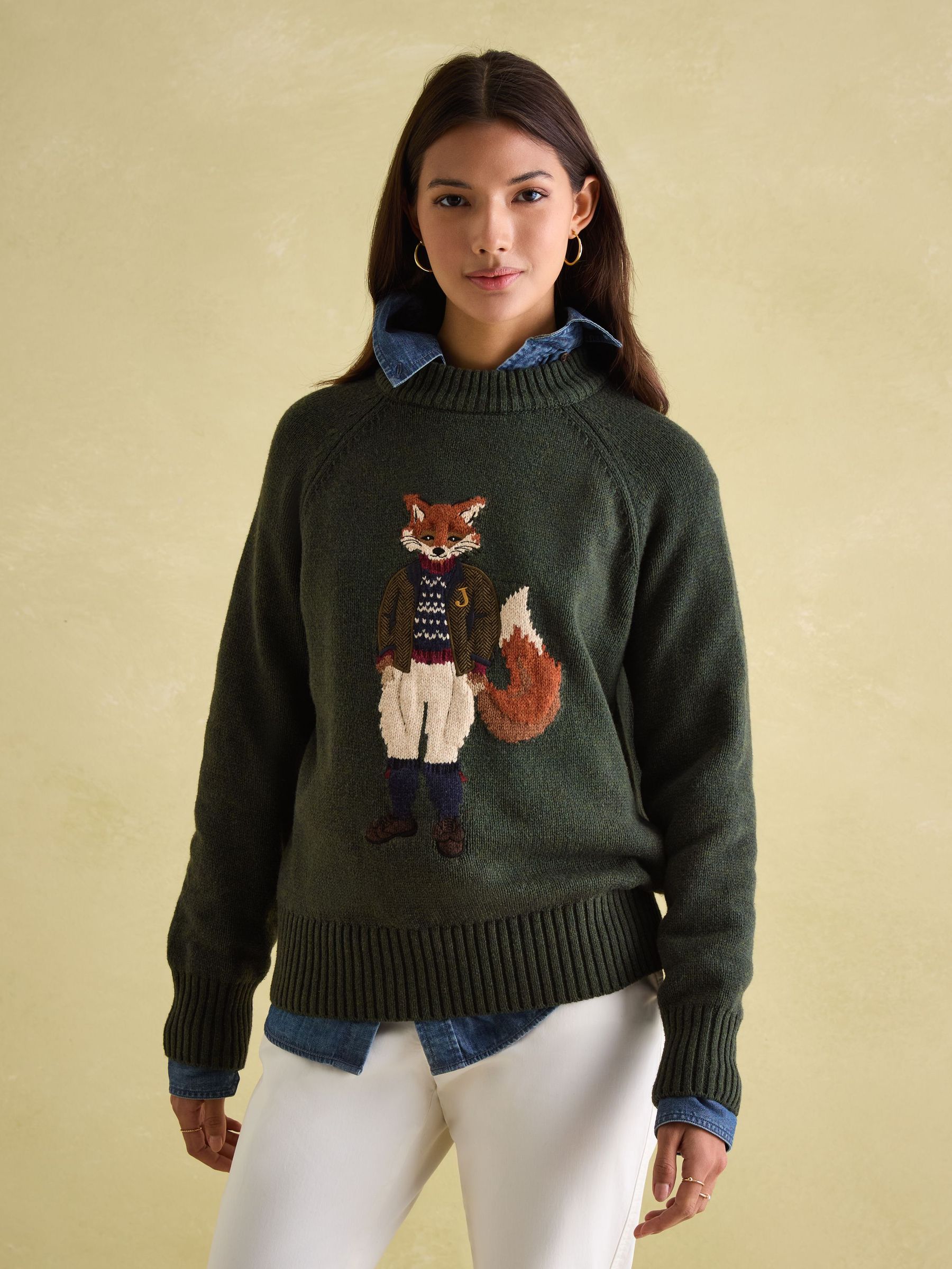 Jonty Dark Green Intarsia Fox Knit Jumper (420397) | £69.95