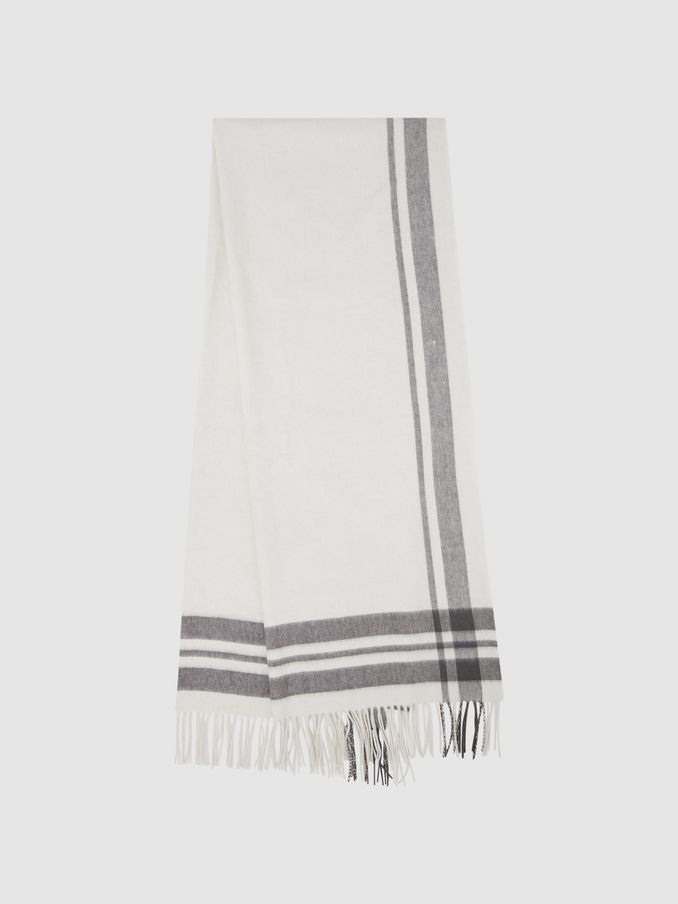 Lambswool Checked Scarf in Grey/Ecru (426630) | £48