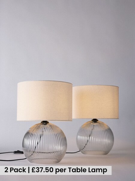 The Set 2 Pack Ribbed Glass Round Table Lamps