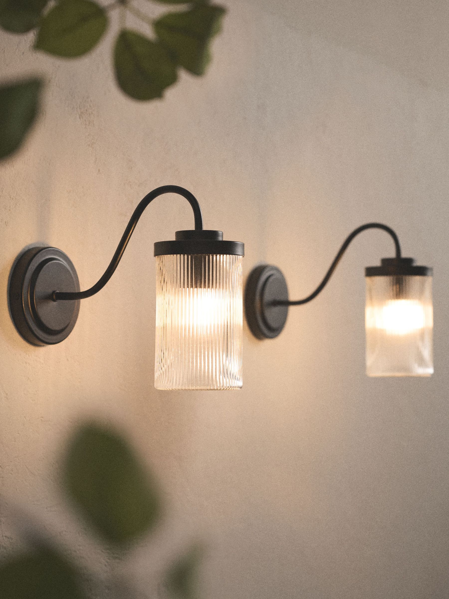 The Set 2 Pack Ribbed Glass Outdoor Wall Lights