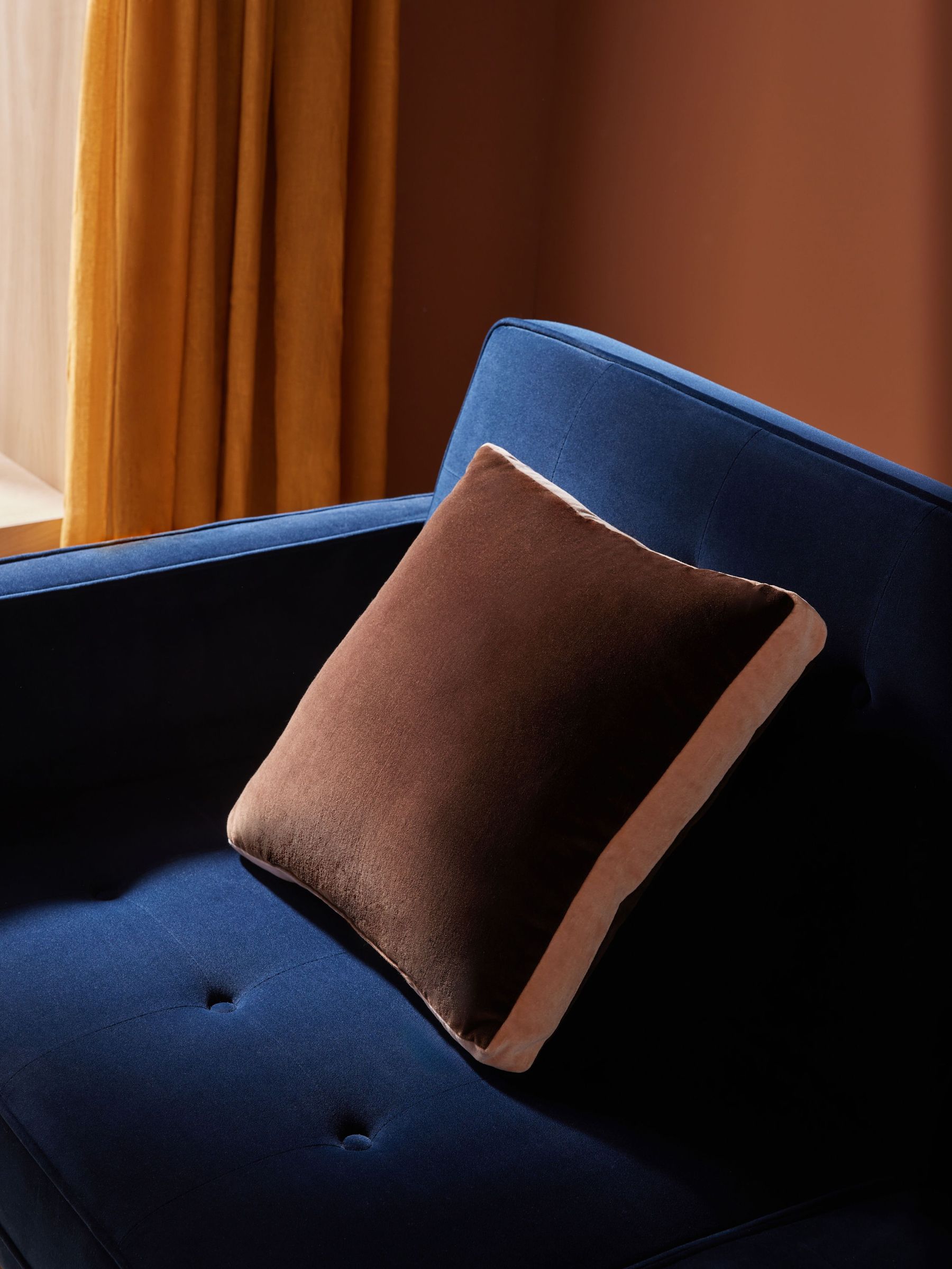 Petra Cotton Velvet Boxy Cushion in Brown (436459) | £30