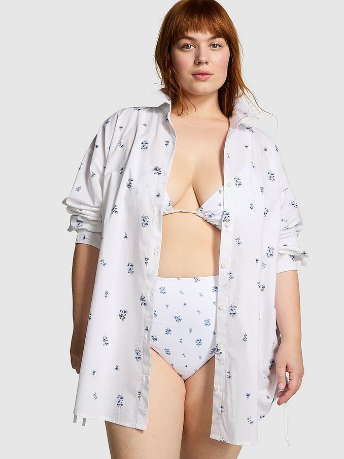 Optic White Floral Cover Up Shirt (437076) | £18