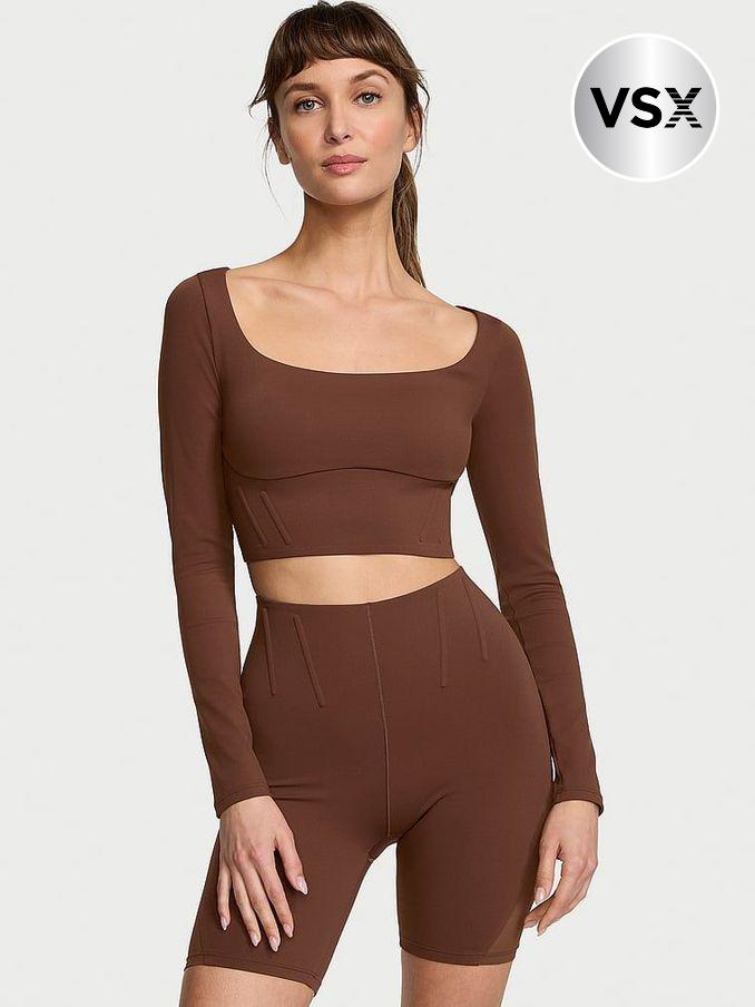 Ganache Brown VS Elevate Cropped Long Sleeve Corset Top (437348) | £45
