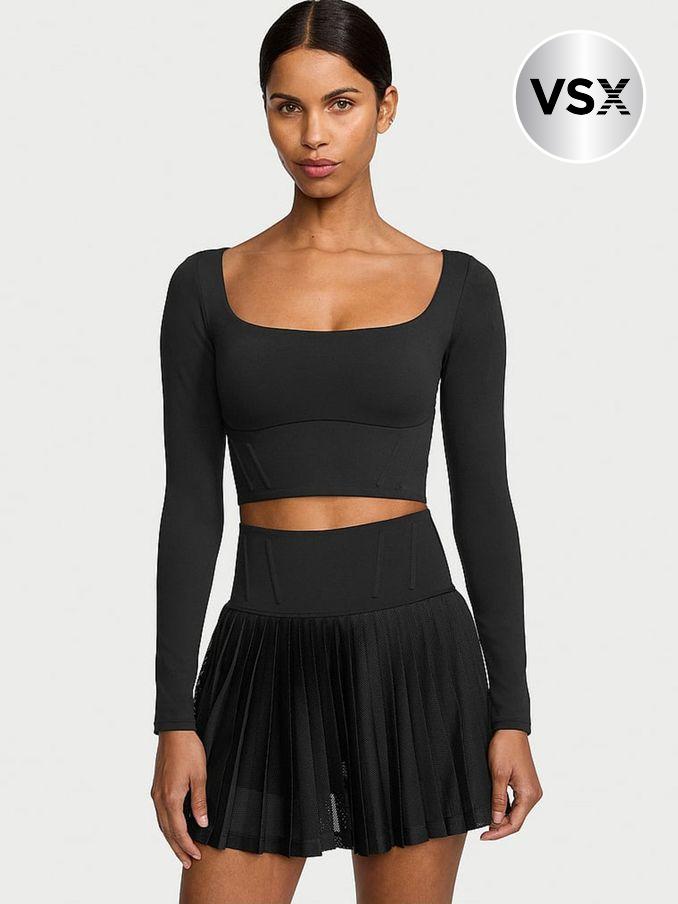 Pure Black VS Elevate Cropped Long Sleeve Corset Top (437677) | £45