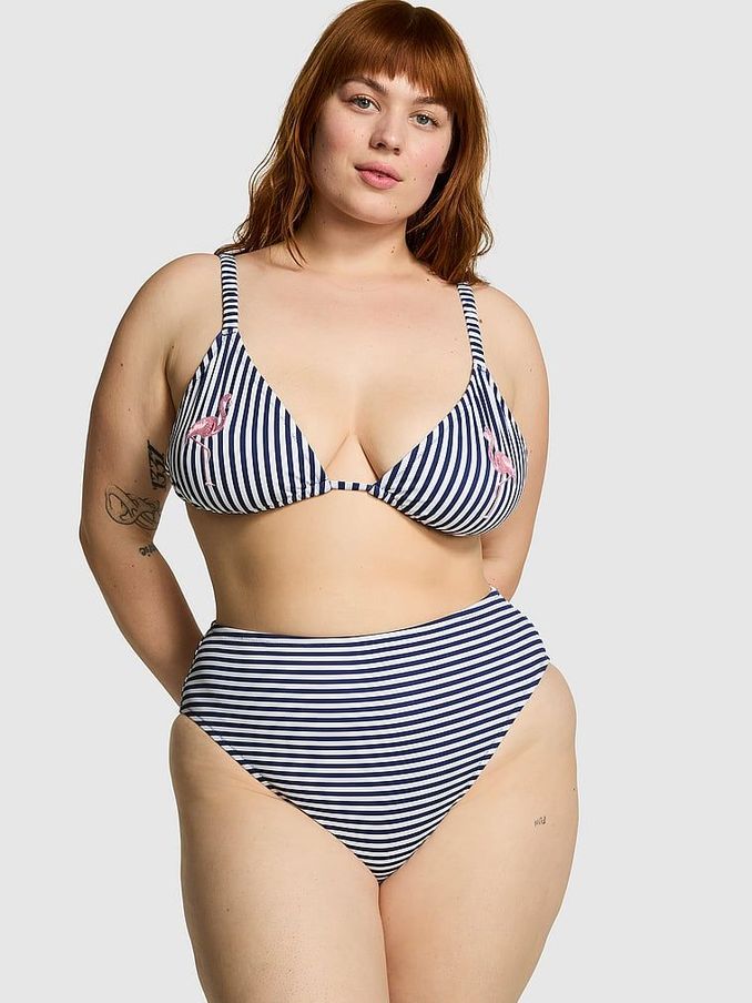 Flamingo Stripe Blue High Waisted Swim Bikini Bottom (437841) | £13