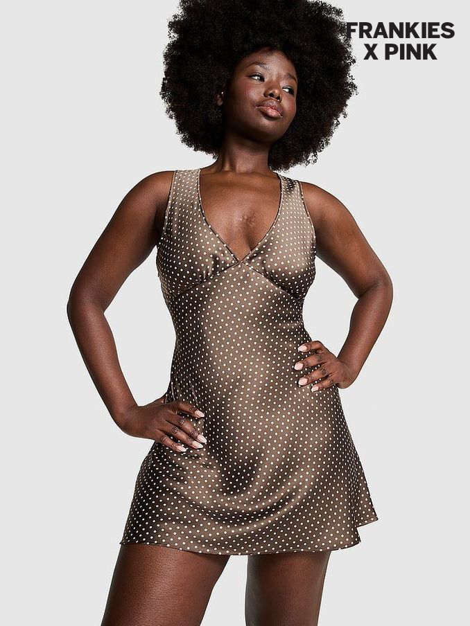 Classic Dot Brown Satin Frankies Bikinis Springtime Dress (437857) | £27