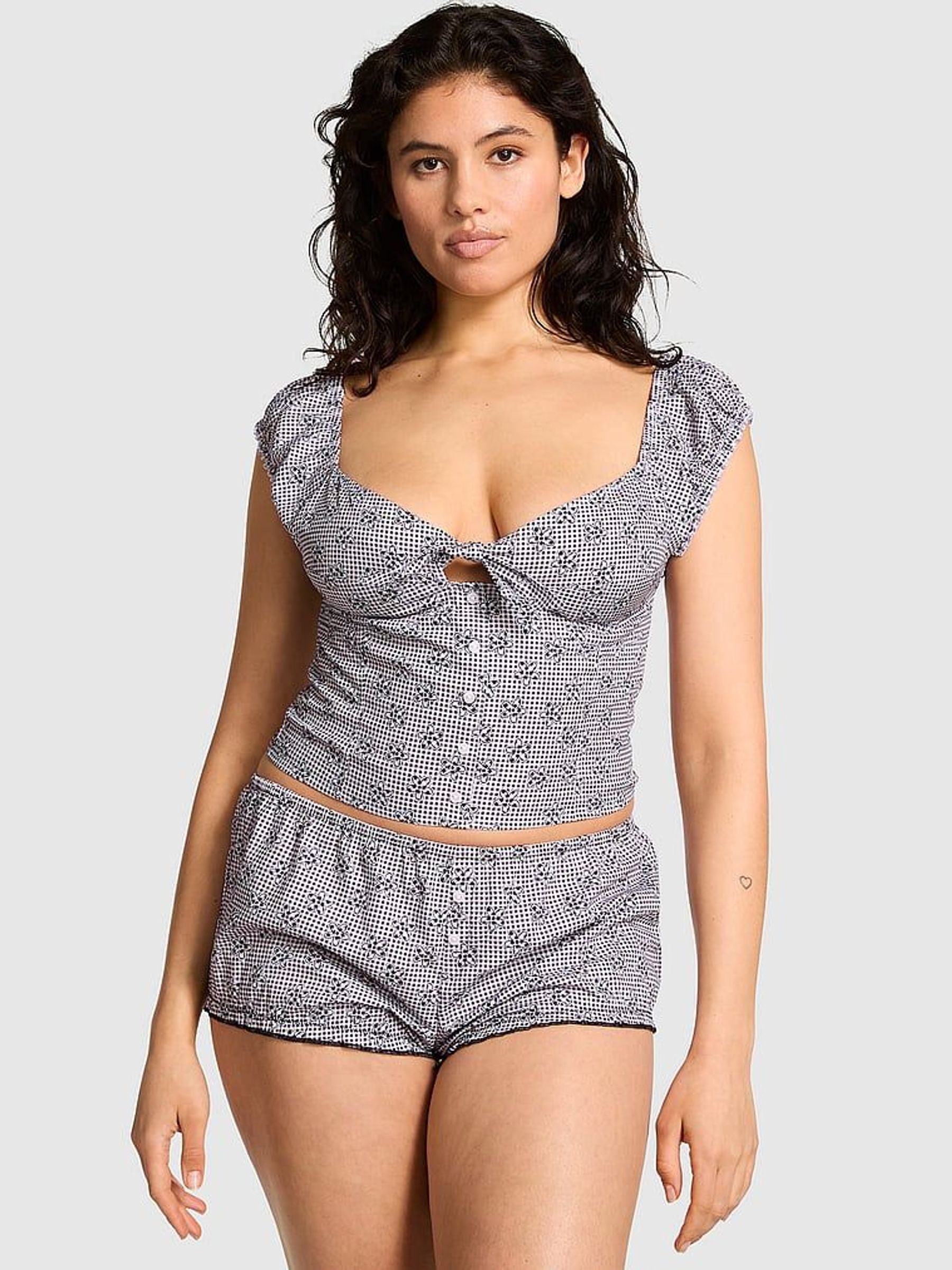 Midnight Meadow Grey Satin Frankies Bikinis Marilyn Satin Shorts (438206) | £15