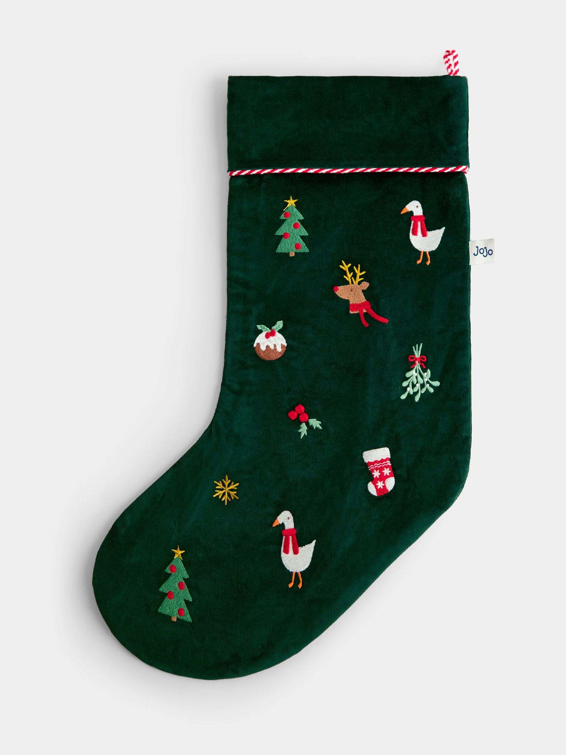 Christmas Embroidered Cord Stocking